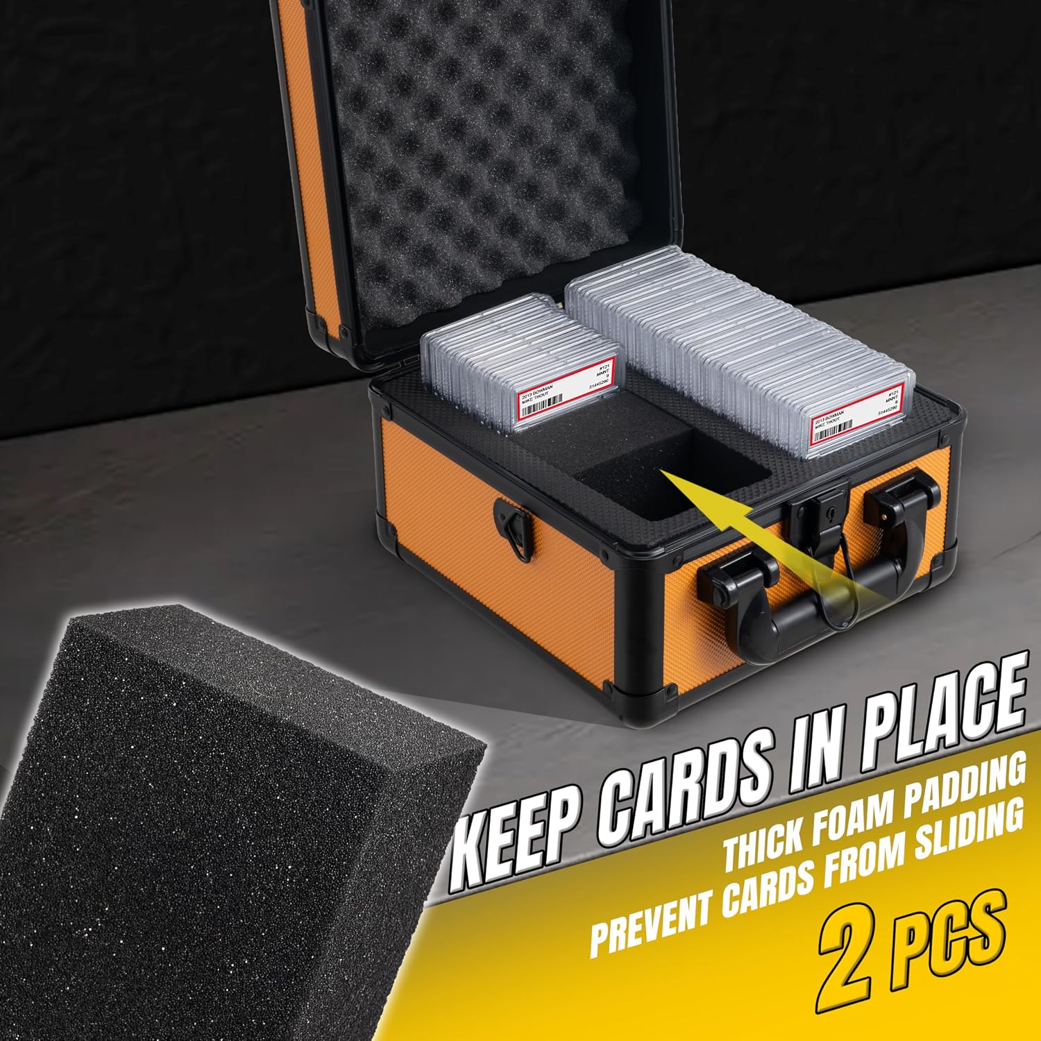 Graded Card Storage Box – Aluminum Alloy Trading Cards Case Holds 55+ Graded Cards, Sports Card Storage Box with Lock, Fits PSA, CSG, BGS (Small Orange) image 5