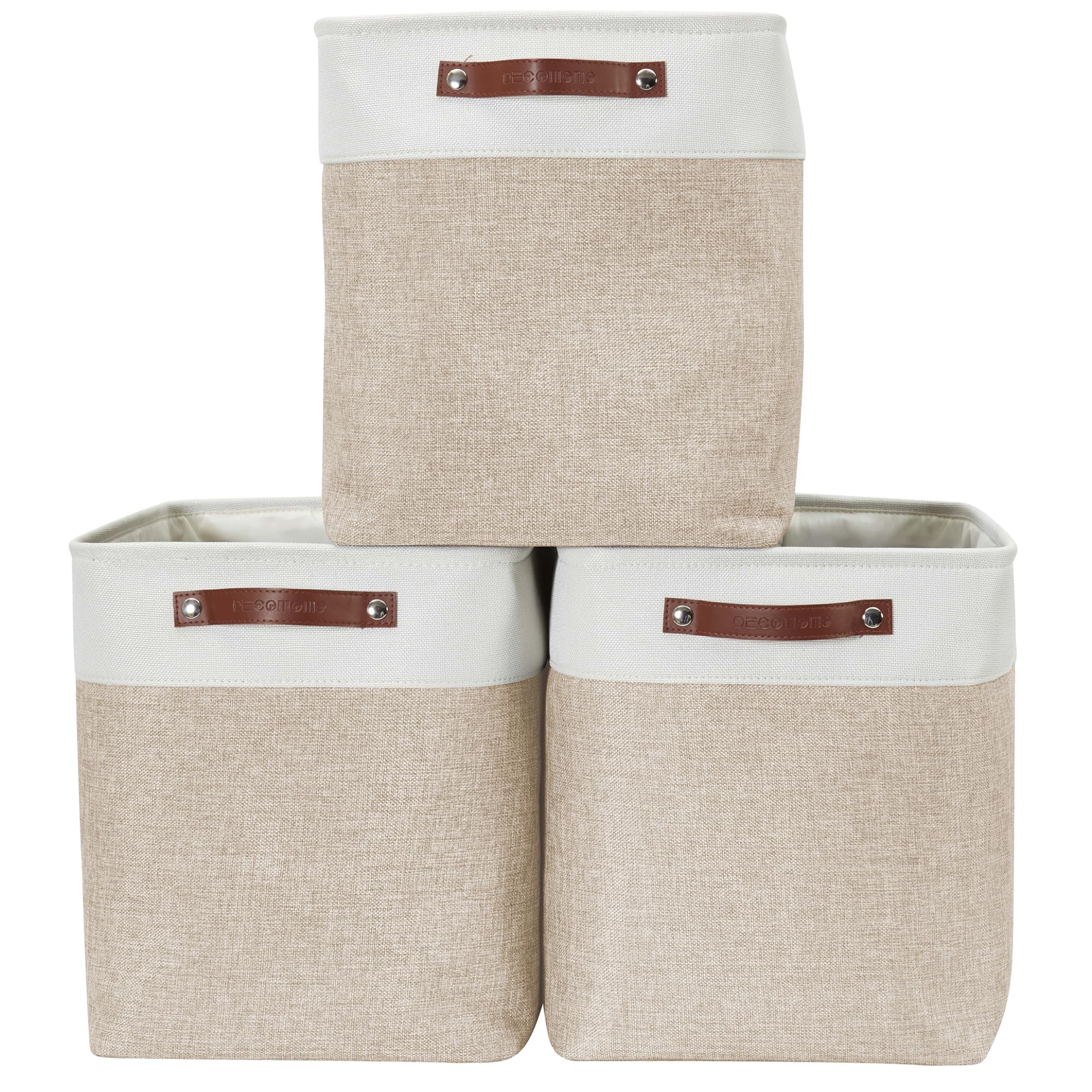 DECOMOMO Storage Baskets | Storage Boxes Fabric Organiser Storage for Wardrobe, Toys, Shelves, Office, Home & Nursery (Large Grey and White 15 x 11 x 9.5 – Set of 3) — view 67