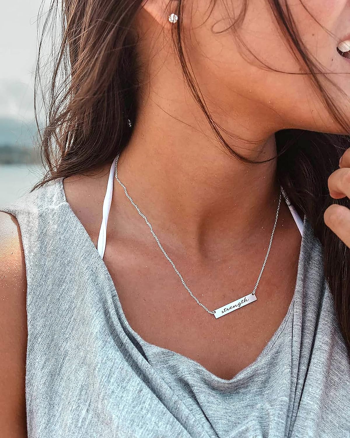 Strength Horizontal Bar Necklace For Women Strength Jewelry A Motivation Necklace Mantra Pendant Is An Inspirational Charm, Strength Bar Jewelry Gift - Image 7