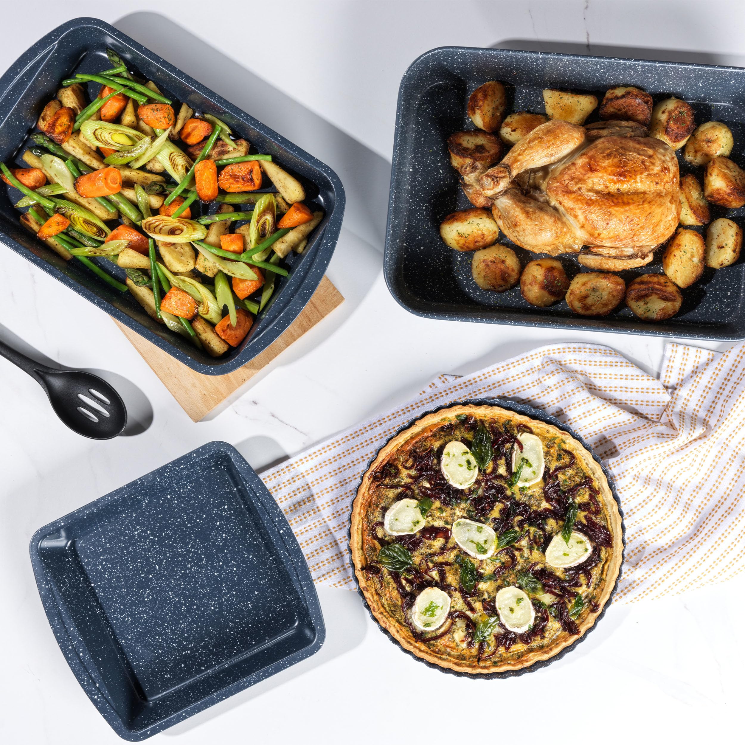 Russell Hobbs COMBO-5439 Nightfall Stone - Bandeja antiadherente para hornear y asador, 38 cm, 2 unidades