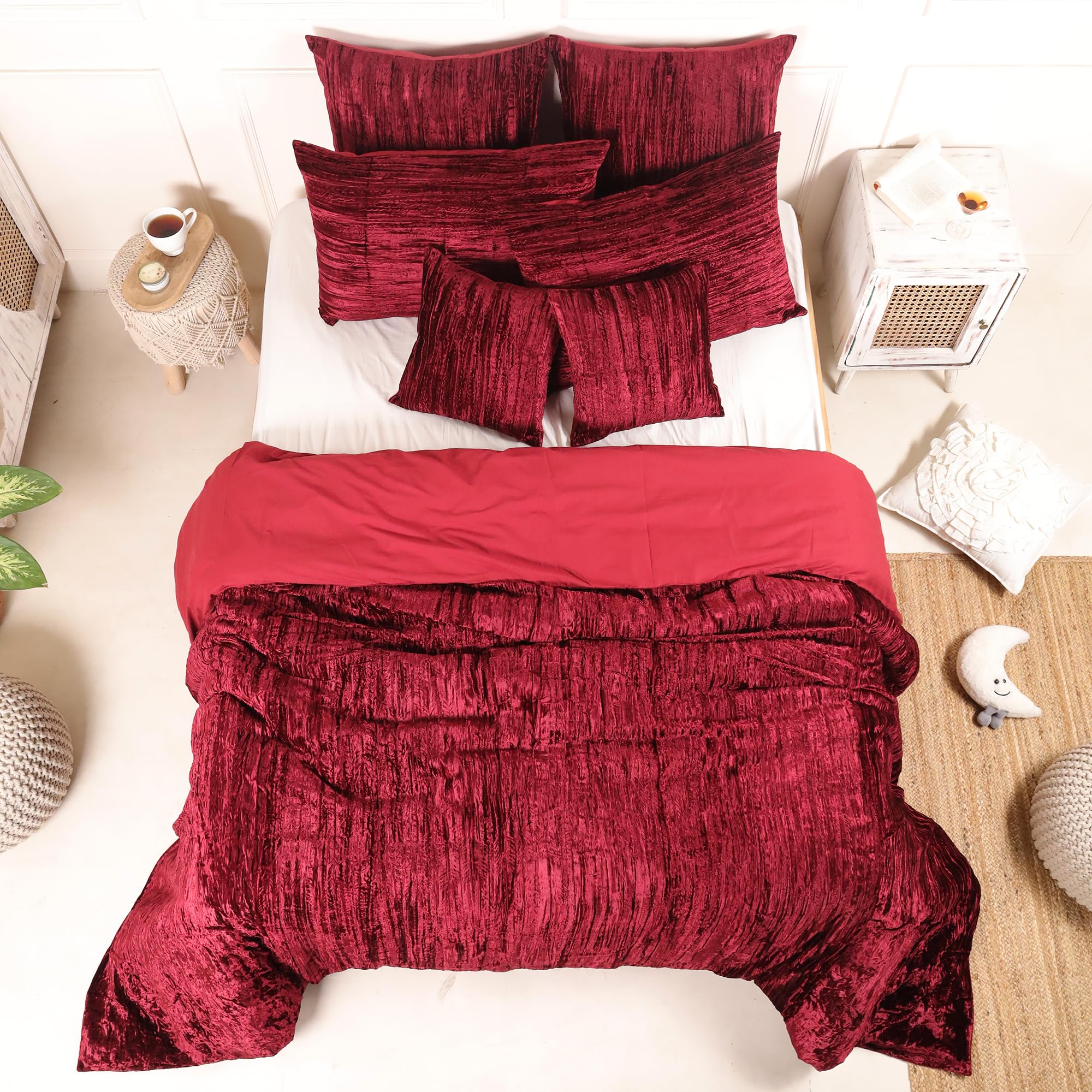 similar )Sophia-Art Crushed Velvet Duvet Cover 3 Pcs Set Solid Pattern Luxury Bedding Cover Comforter Cover with 2 Pillow Shames UO Comforter (Crush-Maroon, Queen 90inch W x 90inch L)