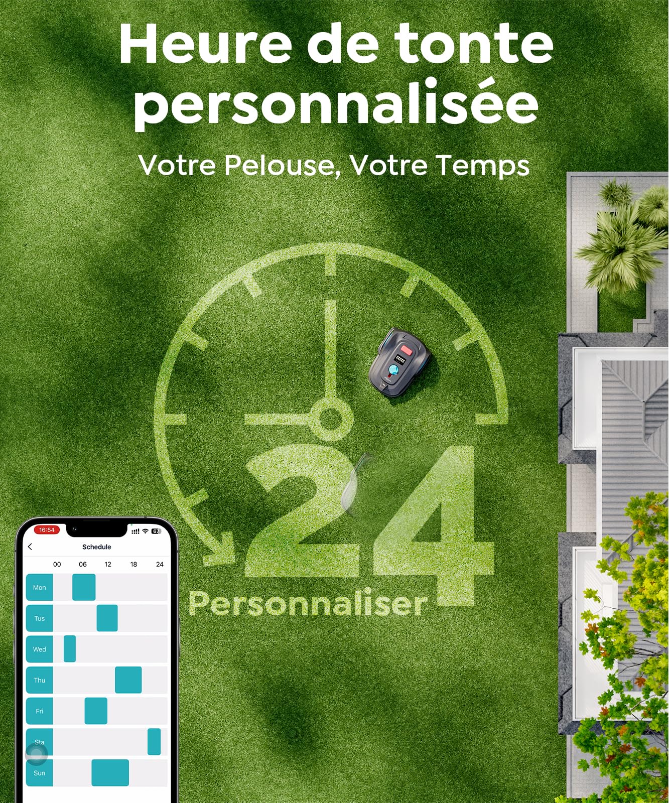 YARDCARE M800Plus Robot Tondeuse sans Fil Périphérique, GPS, Jusqu’à 800 m²,Vision IA,Coupe en U,Reconnaissance Intelligente des Obstacles,Contrôle Via App（Noir et Rouge）
