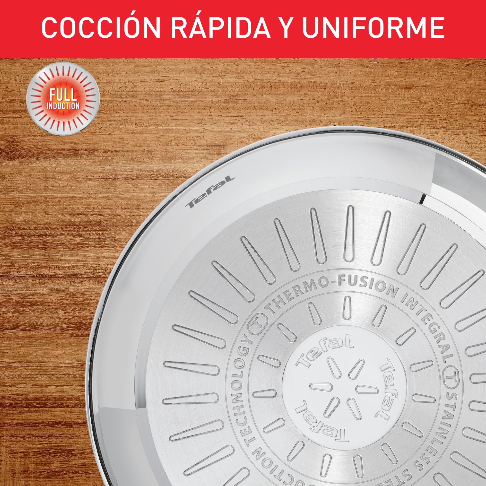 Tefal Duetto On - Sartén de 28 cm, Acero inoxidable, Cocción rápida y uniforme, Apto inducción, Mango ergonómico, 10 años de garantía, Resultados crujientes — view 5