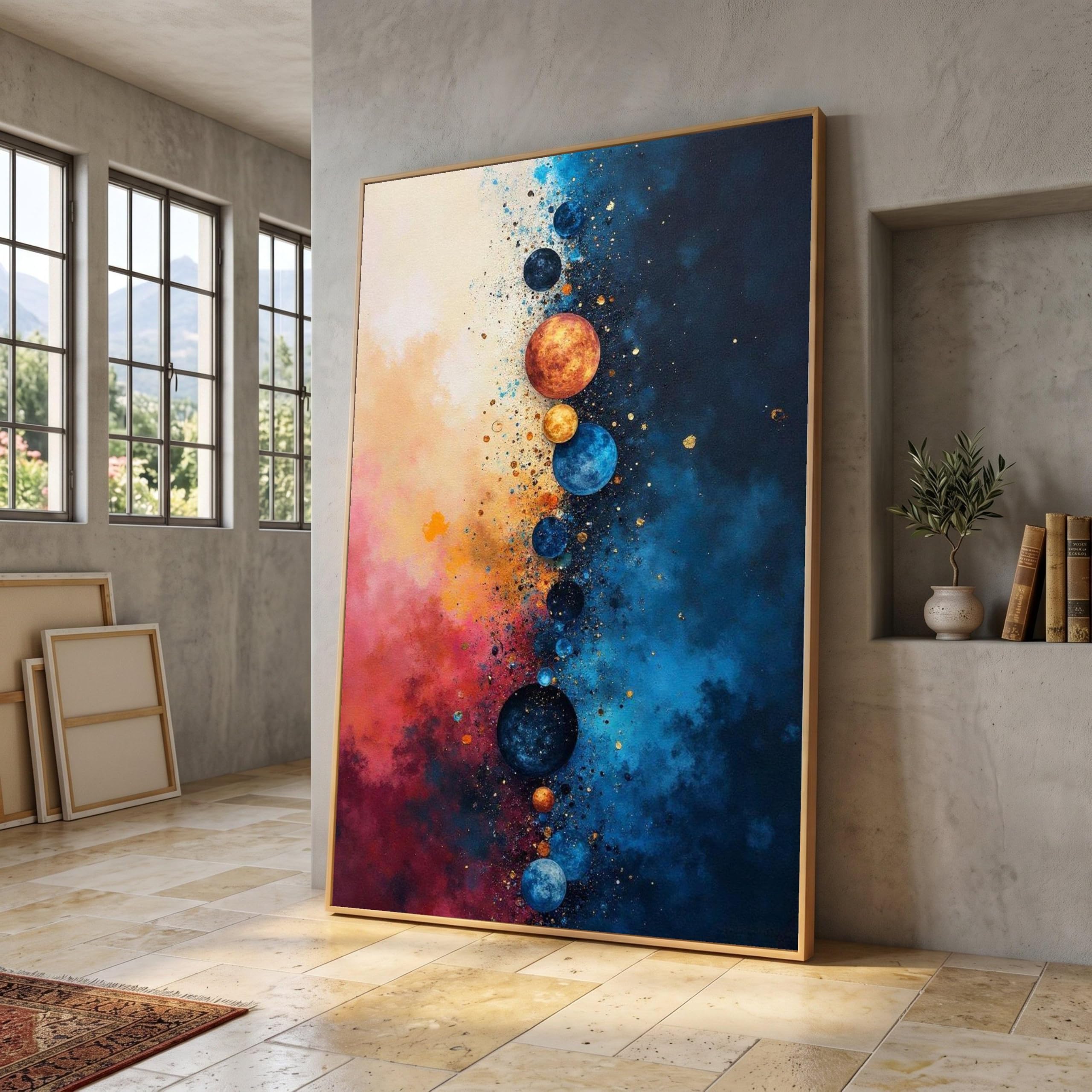 TONGYINLI Abstract Cosmic Planets Posters Canvas Art, Nebula Space Wall Art, Modern Celestial Decor Painting(70x110cm/Internal Frame)