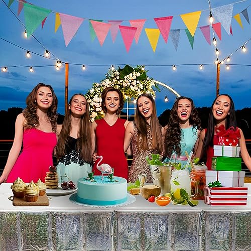 Miniatura 7 de GREATRIL Cortinas con flecos de lámina dorada, 2 paquetes y manteles plateados para fiestas, 2 paquetes para decoración de fondo de fiesta