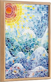 Arte de pared de vidrio impreso enmarcado Blake It's a Beautiful Life de Janet Meinke-Lau; 18x24 Naturales; Arte solar costero inspirado en mosaicos modernos
