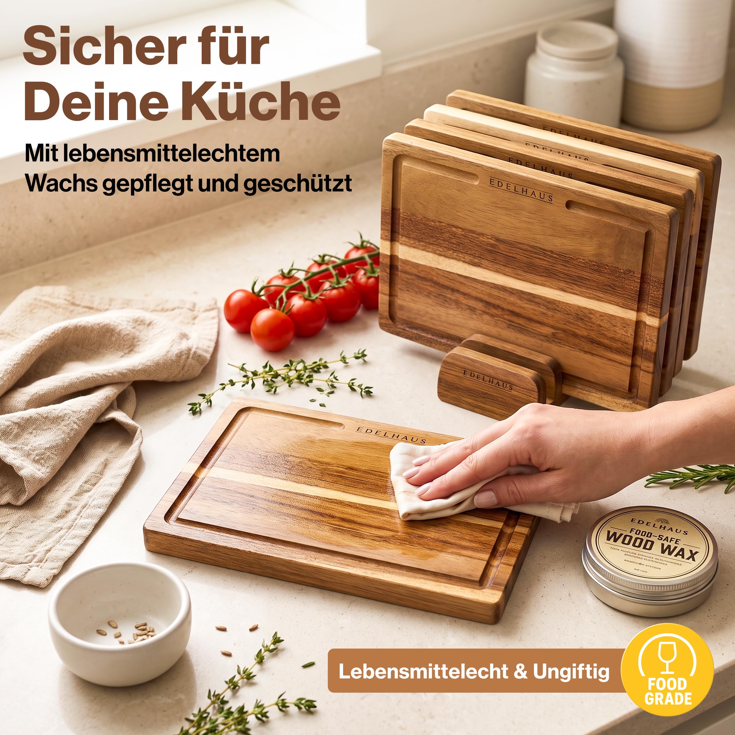 EDELHAUS Frühstücksbrettchen 5er Set, Schneidebrett Holz Akazie 23x16 cm