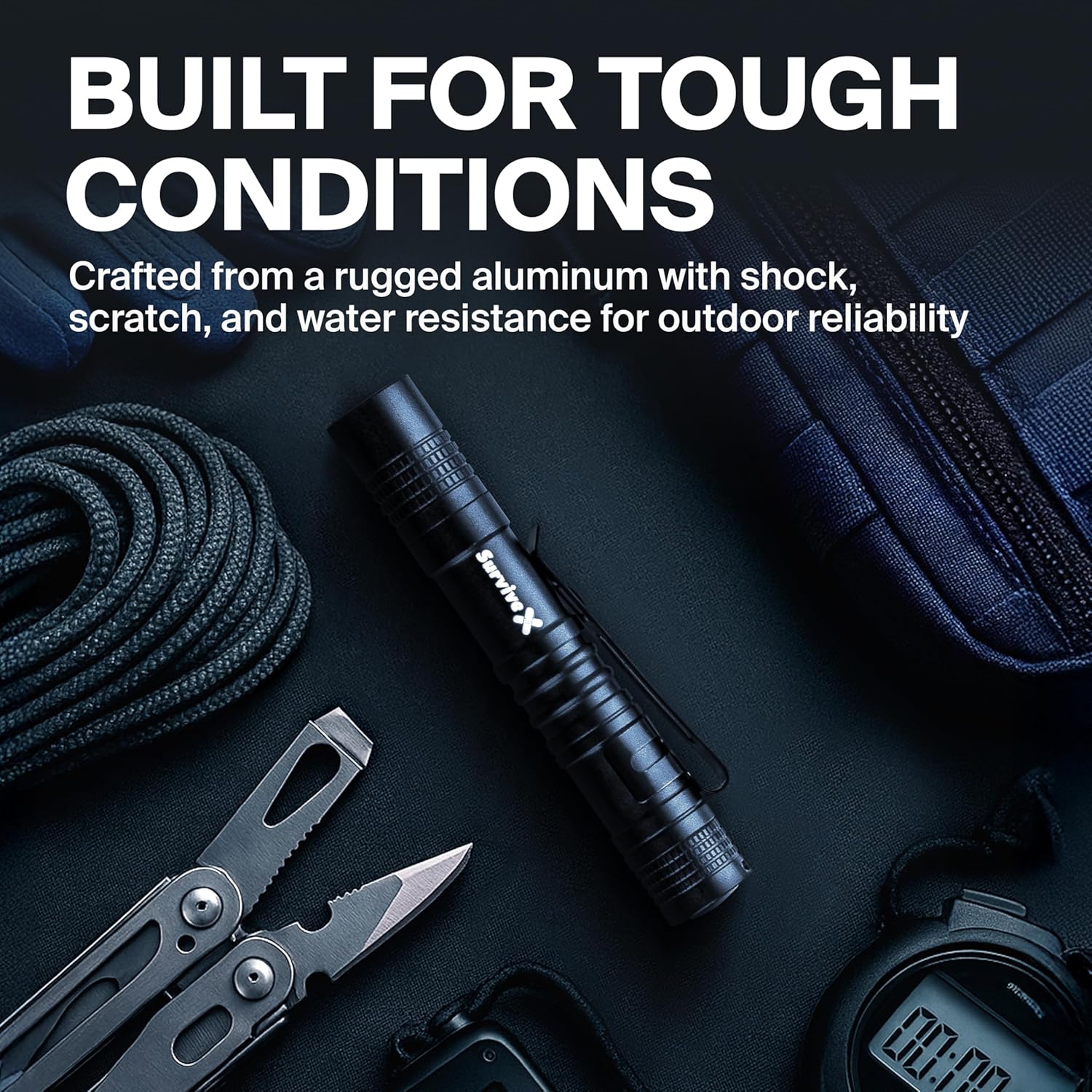 SurviveX Mini Tactical Flashlight High Lumes - Compact, Powerful Flash Light for Outdoor Activities and Emergency Use - Black