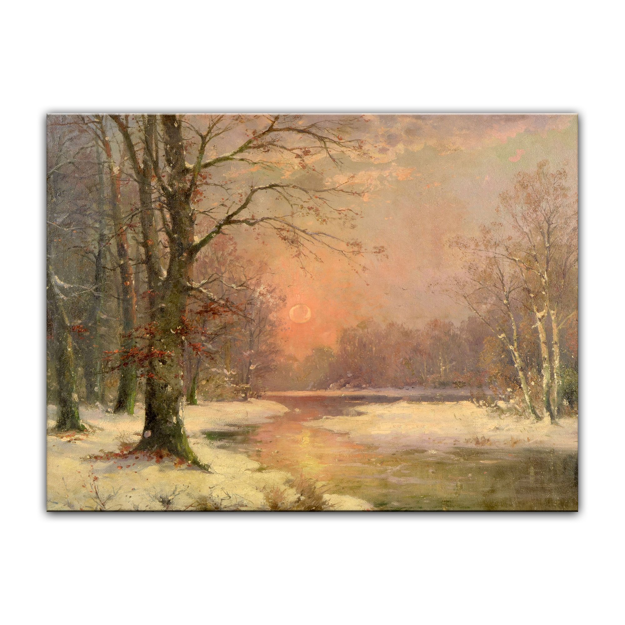Bilderdepot24 Bild auf Leinwand | Adolf Kaufmann Sonnenuntergang in Winterlandschaft in 70x50 cm als Wandbild | Wand-deko Dekoration Wohnung alte Meister | 180819-70x50