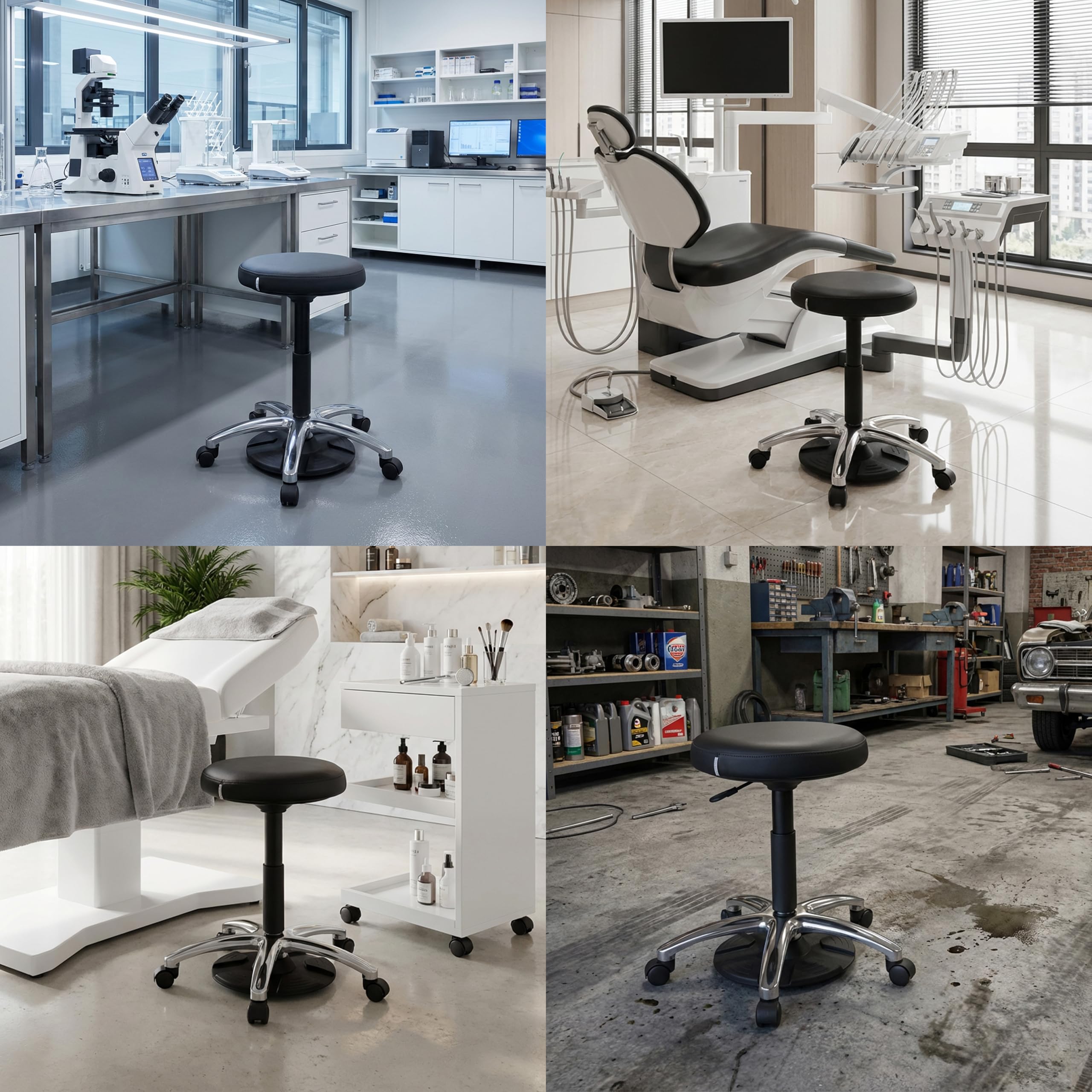 hjh Office Taburete Giratorio Operator Step, Negro | Silla de Trabajo Regulable, Rotación de 360°, Acolchado Softex, Base de Aluminio en Cruz