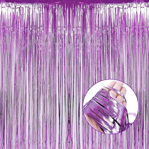 Miniatura 8 de HalloweenDecorate Paquete de 4 cortinas de flecos de papel de aluminio azul, 3.28 pies x 8.2 pies, serpentinas metálicas de oropel para fiestas en