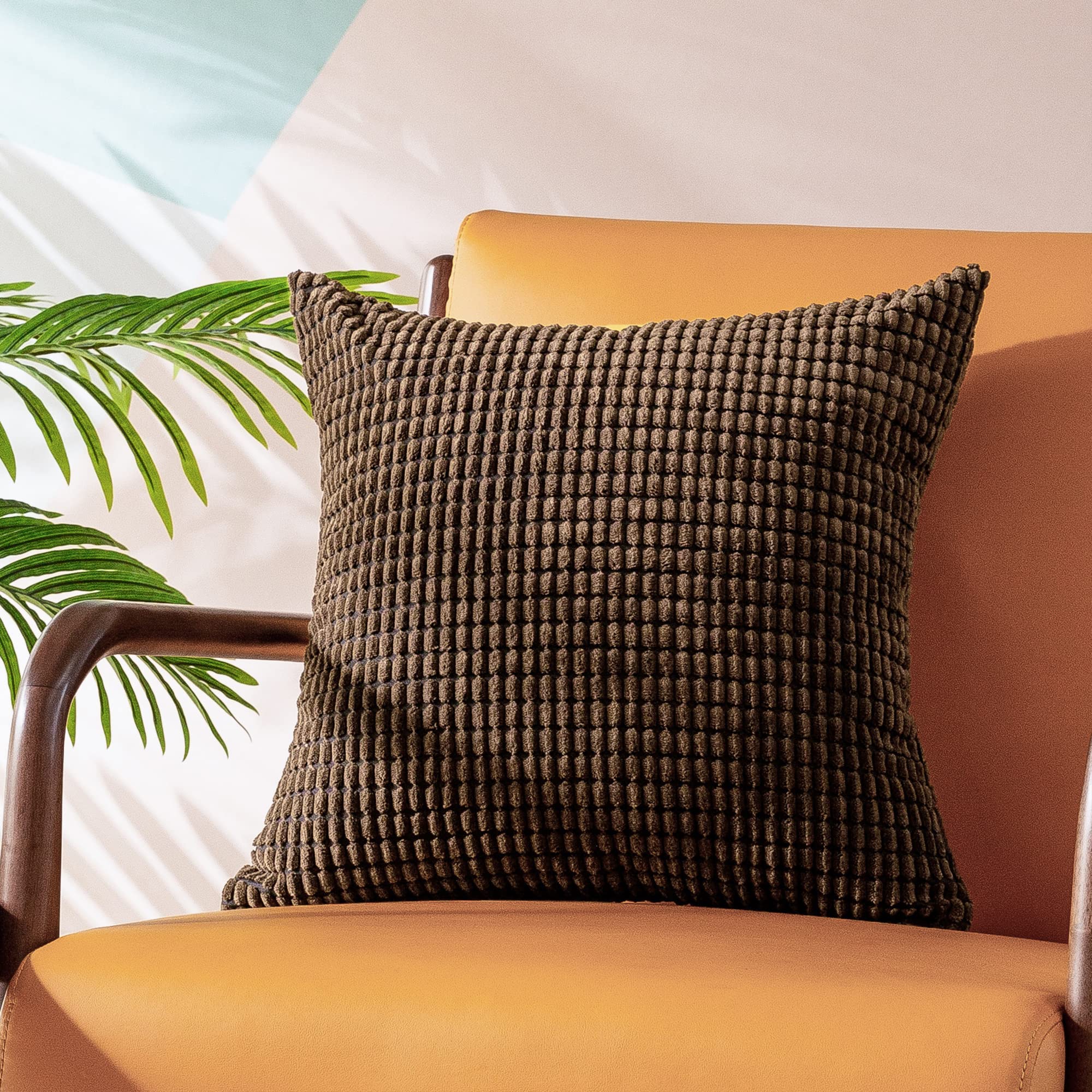 CaliTime Pack of 2 Comfy Throw Pillow Covers Cases for Couch Sofa Bed Comfortable Supersoft Corduroy Corn Striped Both Sides 66cm x 66cm Coffee - Image 3