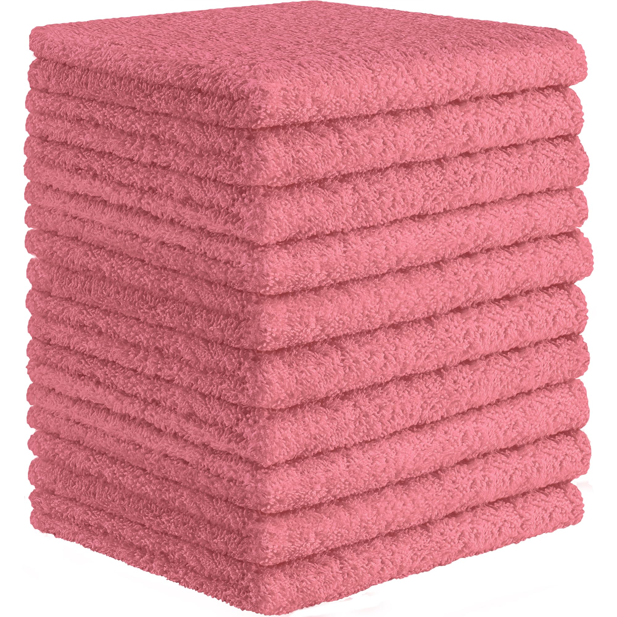 DecorRack 10 Pack 100% Cotton Wash Cloth, Luxurious Soft, 12 x 12 inch Ultra Absorbent, Machine Washable Washcloths, Pink (10 Pack)