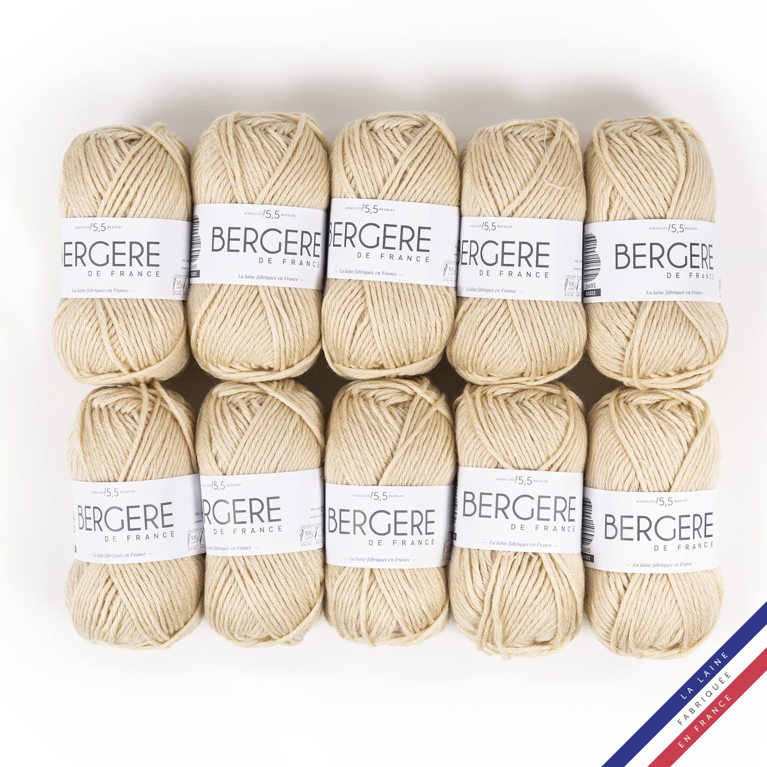 Bergère de France - IMAGE, Wolle set zum stricken und häkeln (10 x 50 g) 50% Merinowolle - 5,5 mm - dickes und weiches Garn, ideal zum Verdrehen - Beige (SABLE)