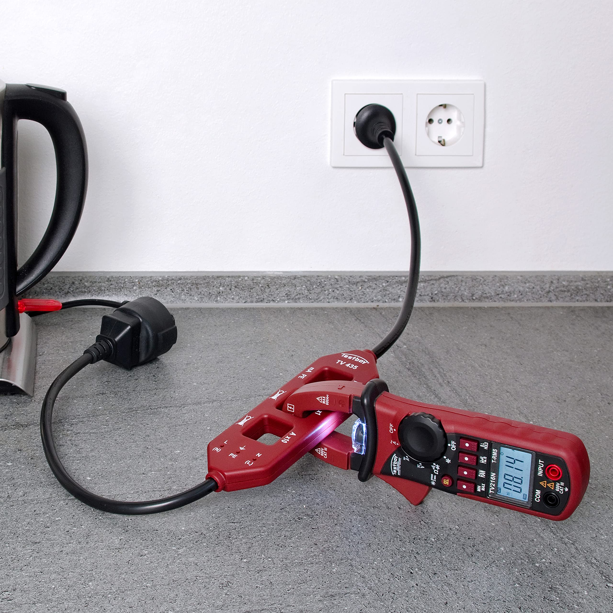 Adaptateur de mesure de courant Testboy TV 435 (mesure de courant de conducteur de protection, prises de mesure intégrées), rouge/noir