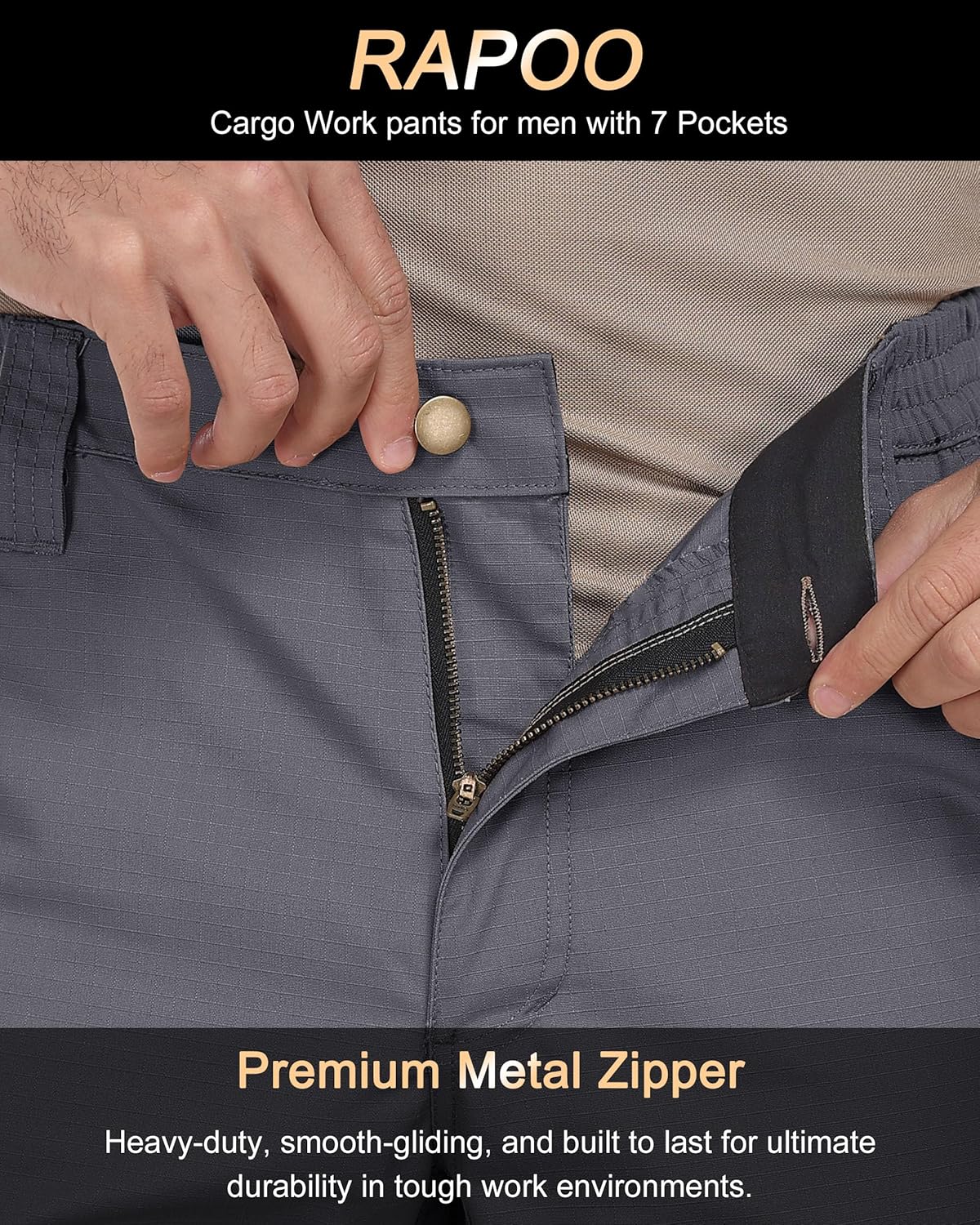 Mens Cargo Pants Ripstop Water Resistant Breathable Tactical Hiking Pants with 7 Pockets - Image 3