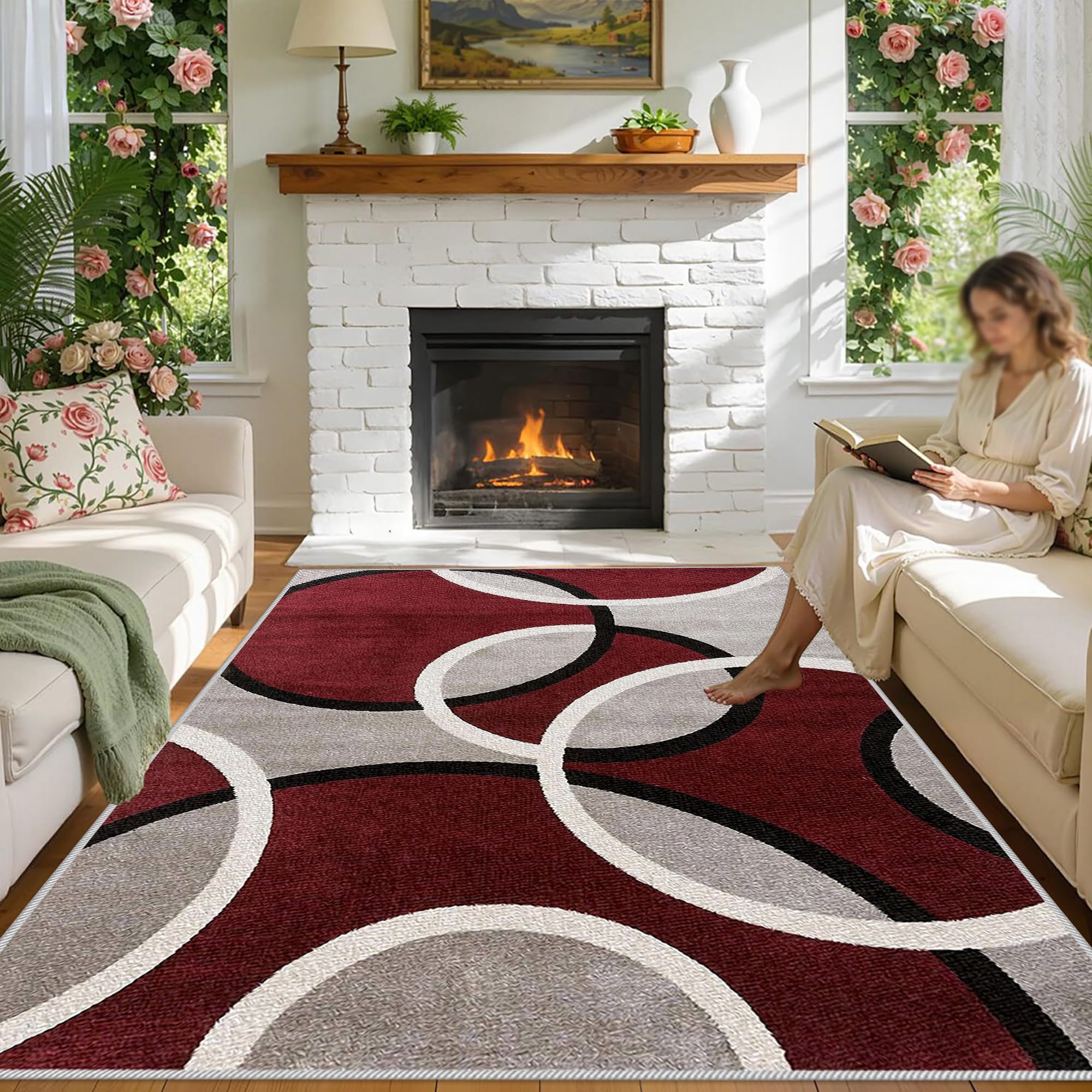 Tapis salon doux poil court grand format 200 x 220 cm antidérapant pour chambre