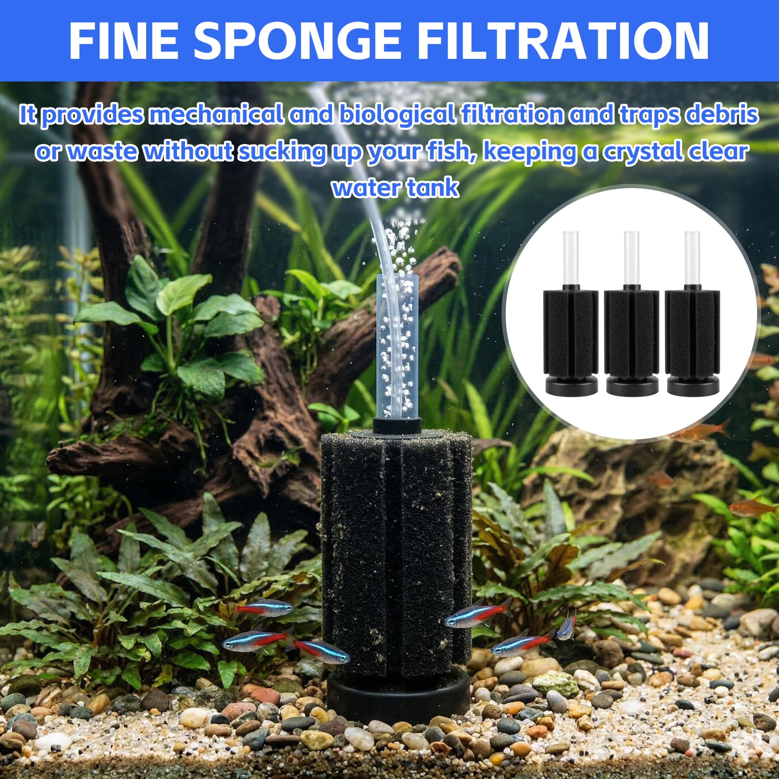 Aquarium Sponge Filter Fish Tank Filters for Fish Tank up to 20 Gallon 3-Pack - image 5