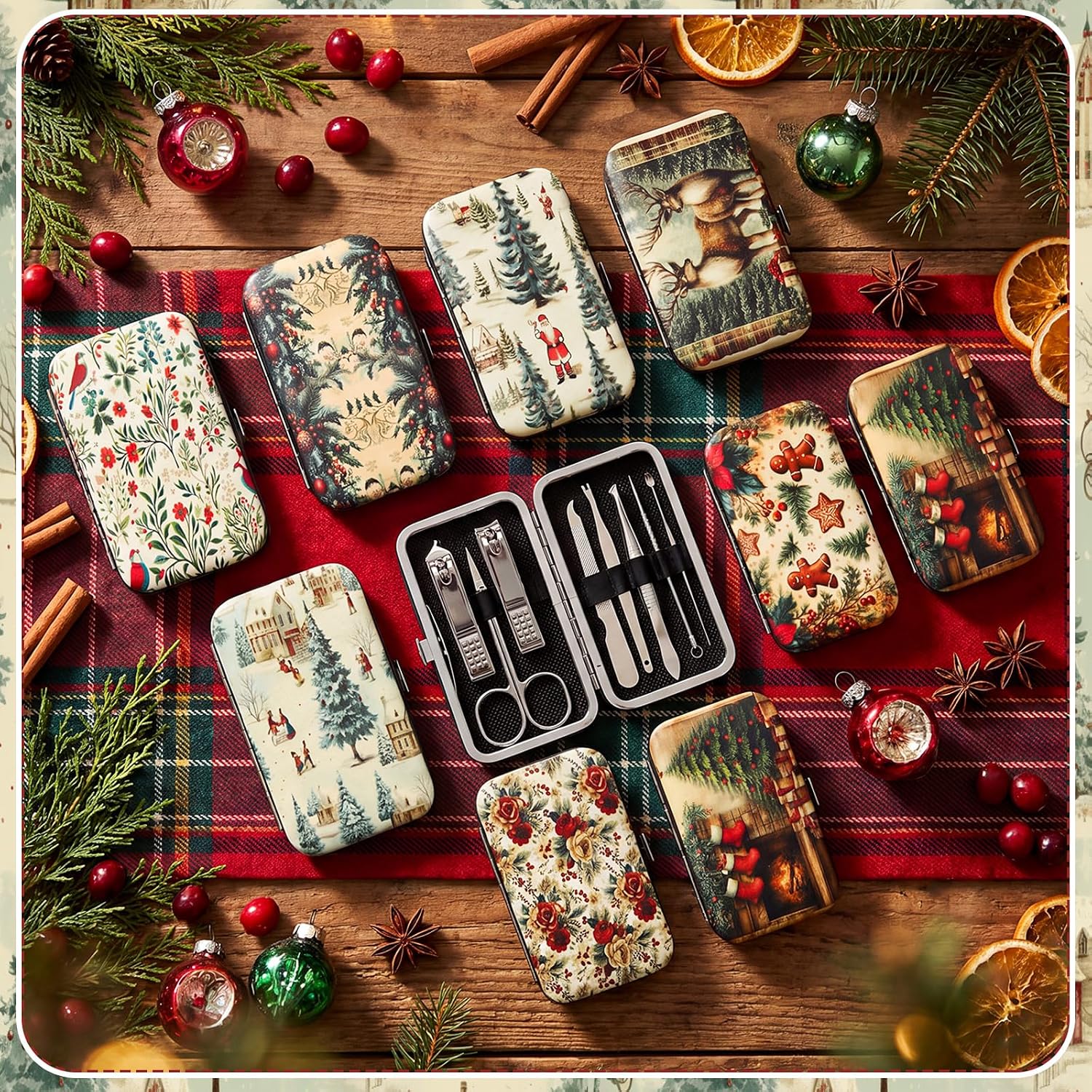 10 Sets Christmas Manicure Gifts for Women Bulk, Vintage Christmas