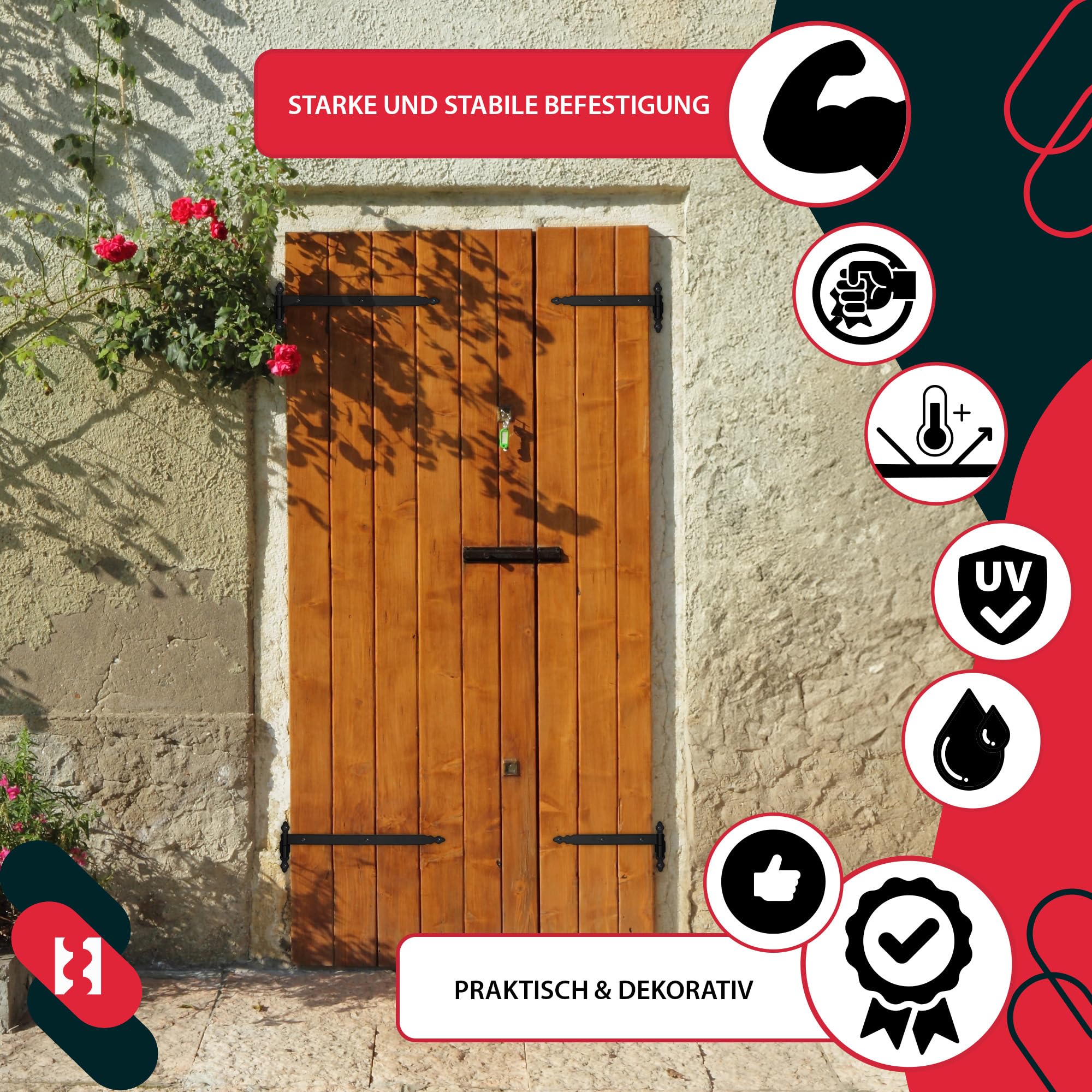KOTARBAU® Banda de carga con abultamientos de 600 mm de acero pulverizado con rodamiento de bolas, bisagra negra, izquierda y derecha, para puerta de madera