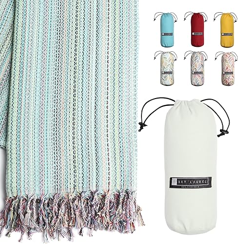 Vista 133 de BAY LAUREL - Toalla de playa turca con bolsa de viaje, grandes, de 39 x 71 pulgadas, de secado rápido, libre de arena y ligera Beige con bolsa roja