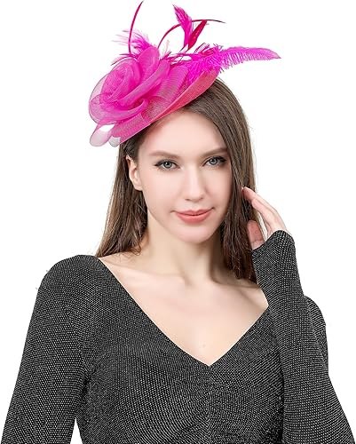 Miniatura 2 de YBYR Fascinator Hat for Women Feather Tea Party Bridal Wedding Cocktail Mesh Flower Headband Hair Clip