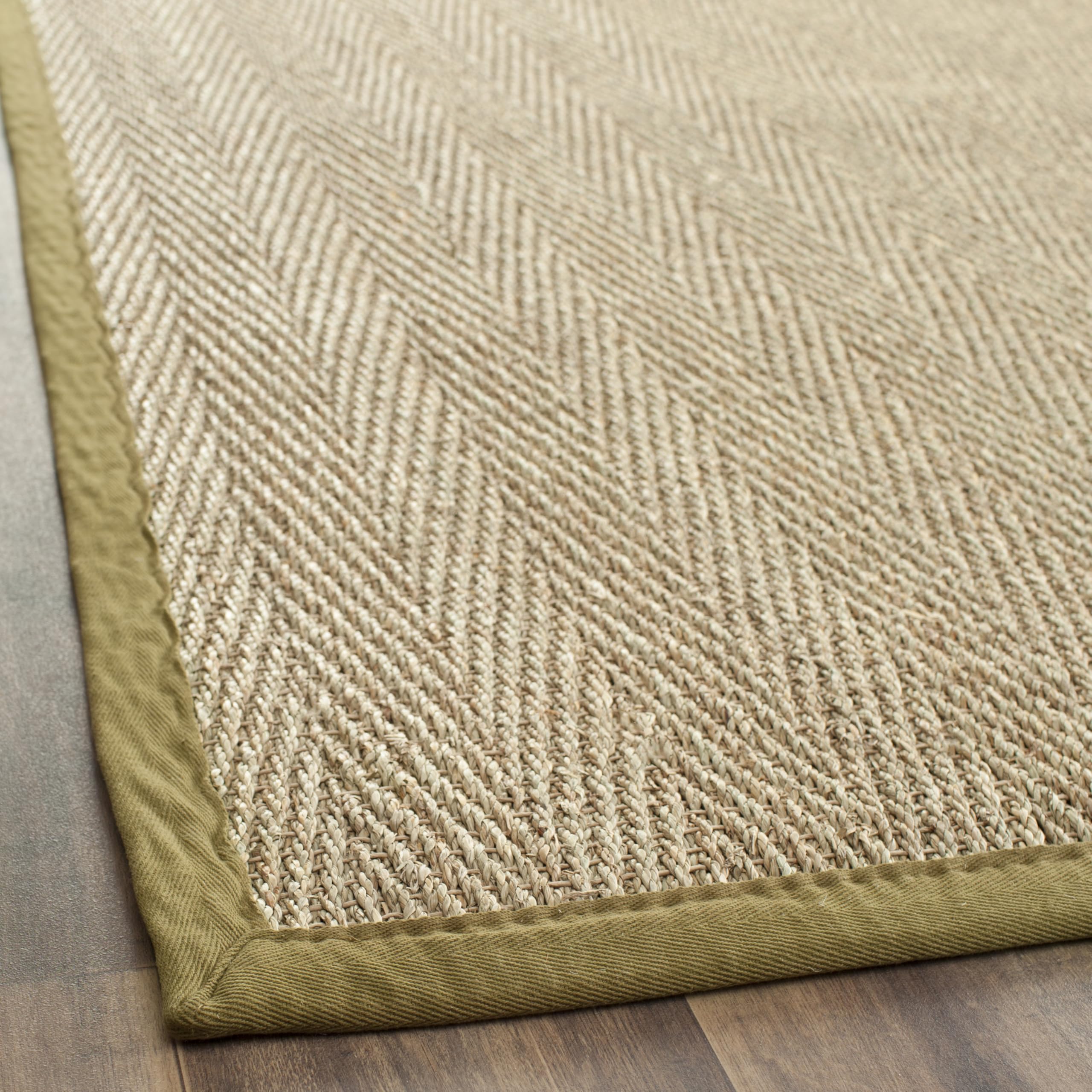 SAFAVIEH Tapis en Fibres Naturelles Salon, Salle à manger, Chambre à coucher - Natural Fiber Collection, Tapis à poil court, Naturel et Olive, 183 X 183 cm