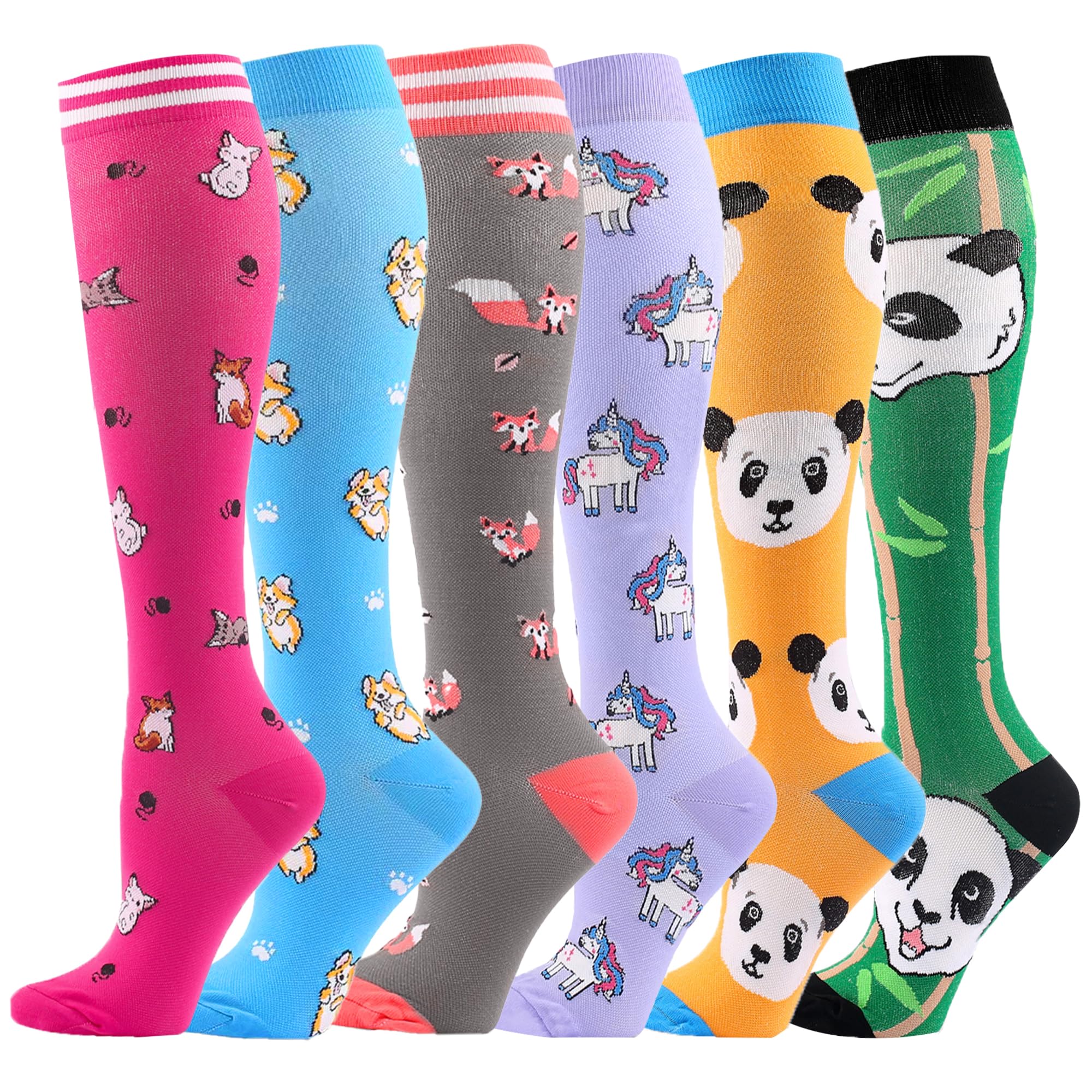 6 Pairs Compression Socks for Women and Men Circulation, 20-30 mmhg Support for Athletic Running, Hiking, Nurse, Recovery