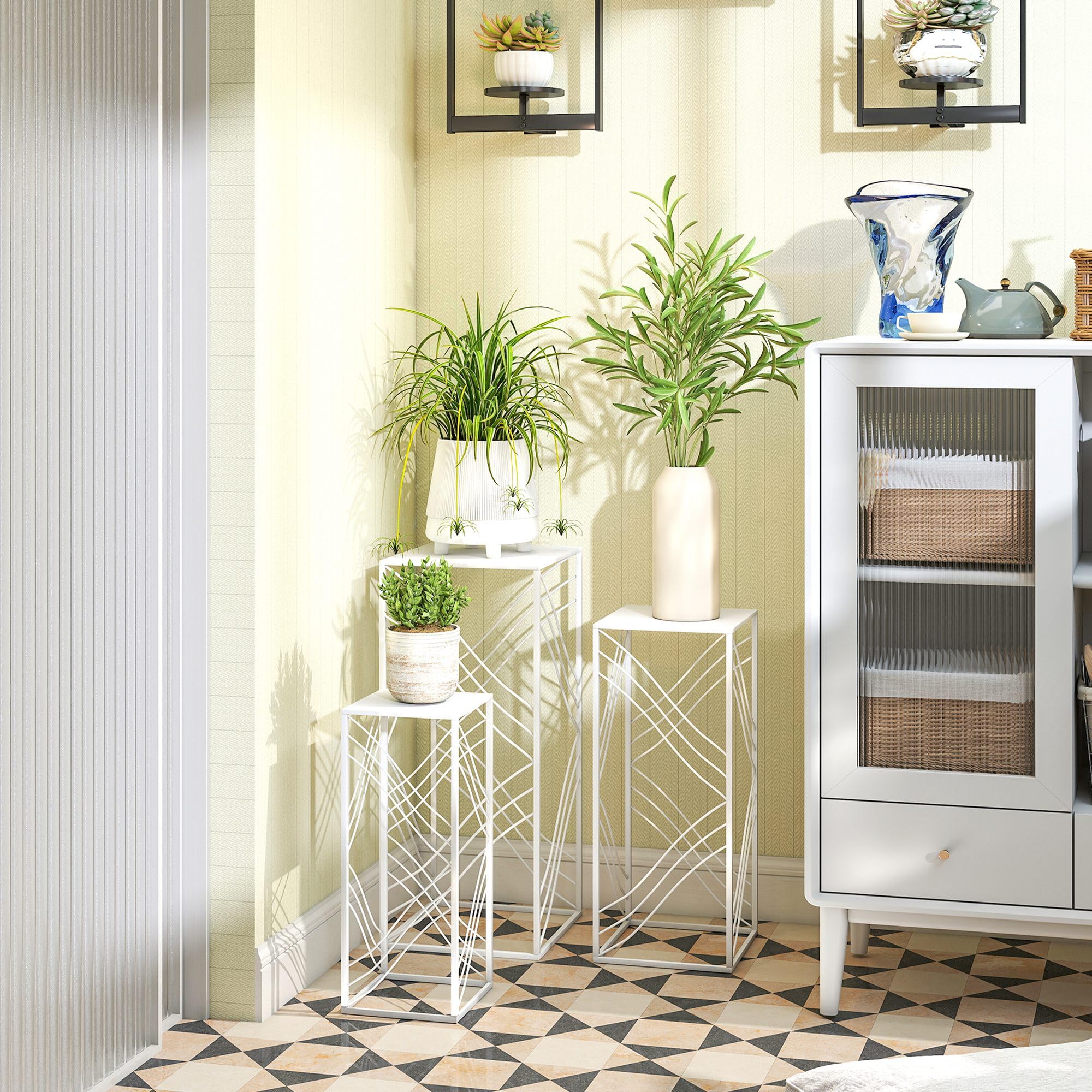 Outsunny 3er-Set Pflanzenständer 50/60/70 cm hoch Blumenständer Weiß