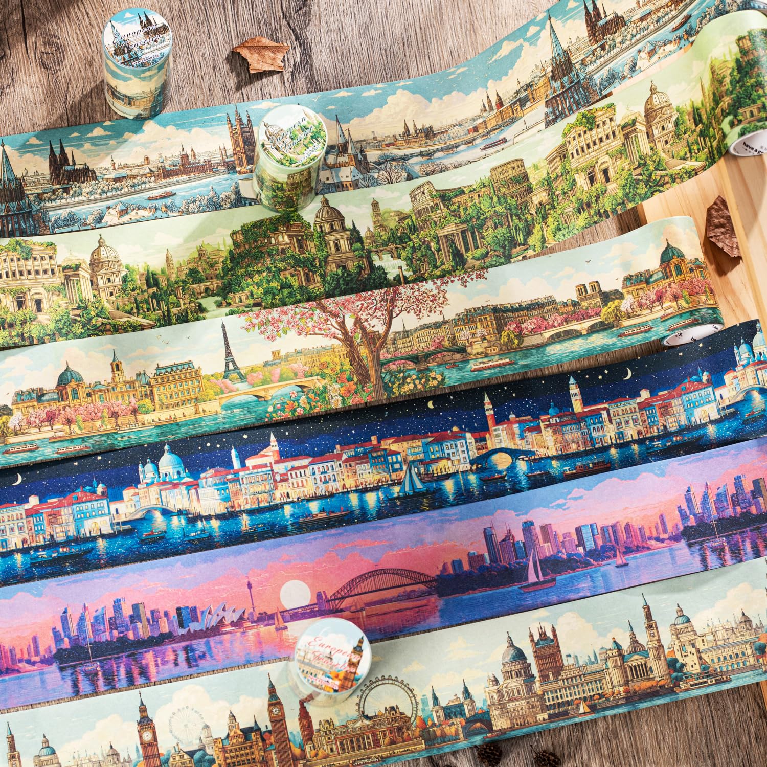 Alideco 6pcs Decorative Adhesive Tapes Vintage European Travel Scenery Washi paper Tape Great for Bullet Journal Supplies, Arts, Scrapbook, DIY Crafts, Planners (ouzhoulvren)