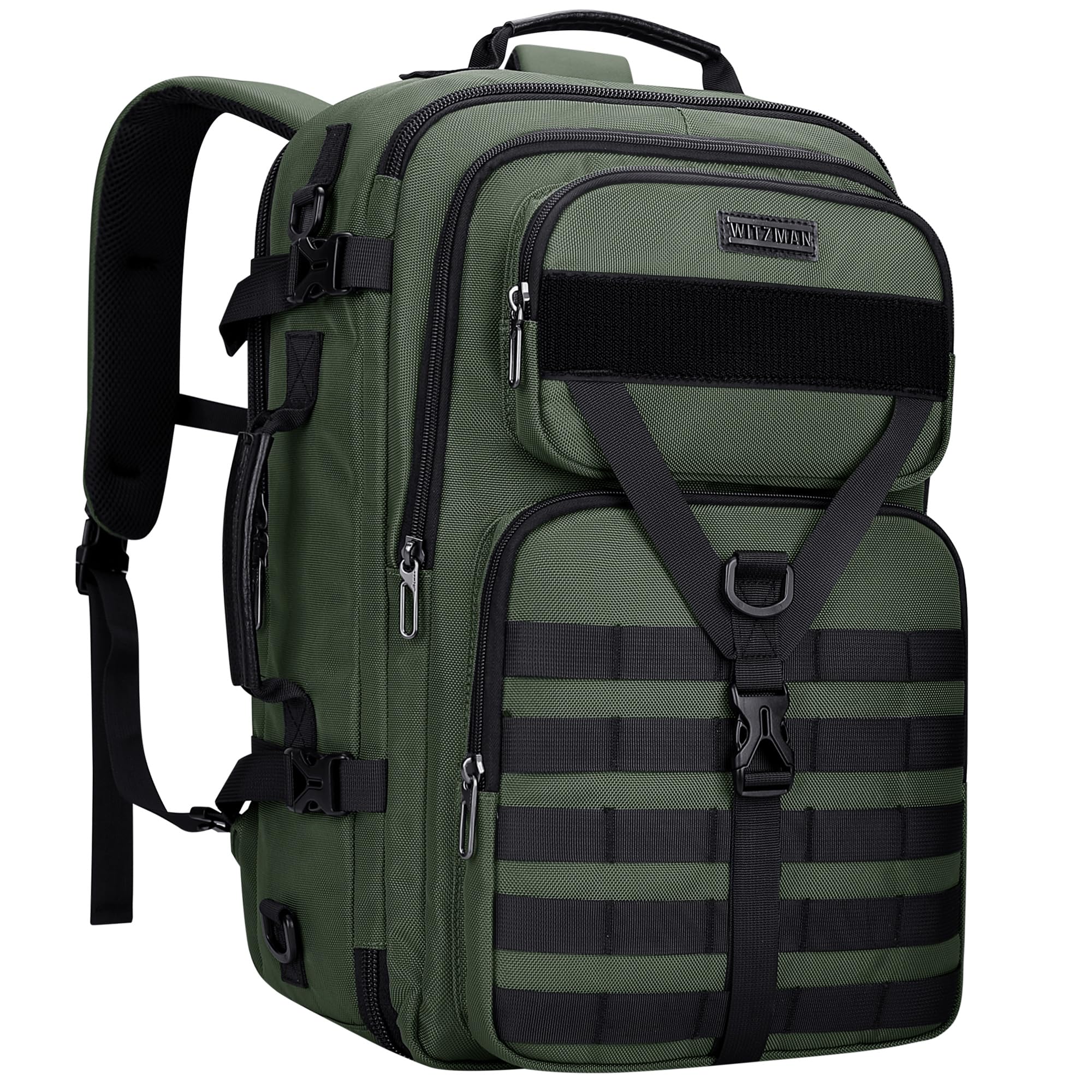 WITZMAN Carry On Travel Backpack for Men Large Convertible 45L Fit 17 Inch Laptop Backpack 3 in 1 Bag for Airline Approved(B688 Army Green)