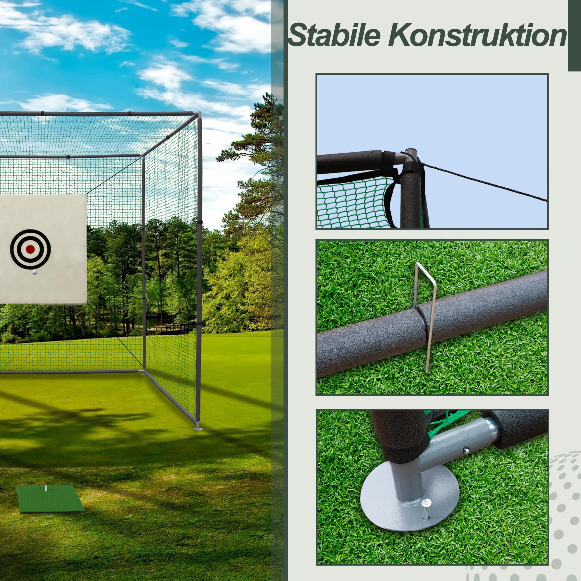 Thanaddo Golfkäfignetz 3m Freistehend Übungskäfignetz, Golfnetz Übunskäfig mit Ziel-Tuch und Übungsmattte