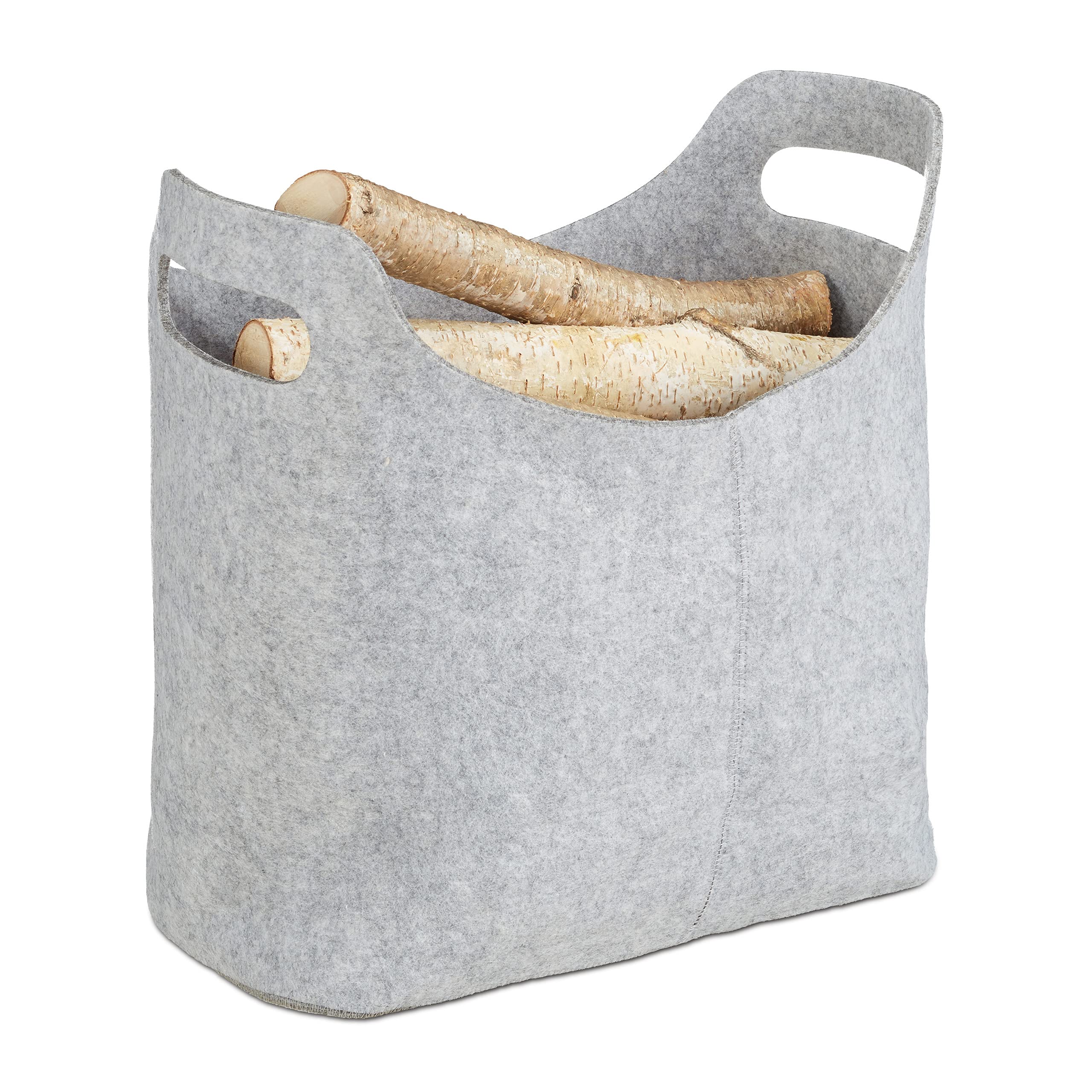 Relaxdays Grey Set Of 3 Felt Firewood Baskets, Hxwxd: 39.5 X 40 X 23 Cm, 2 Handles, Foldable, Newspaper Holder,