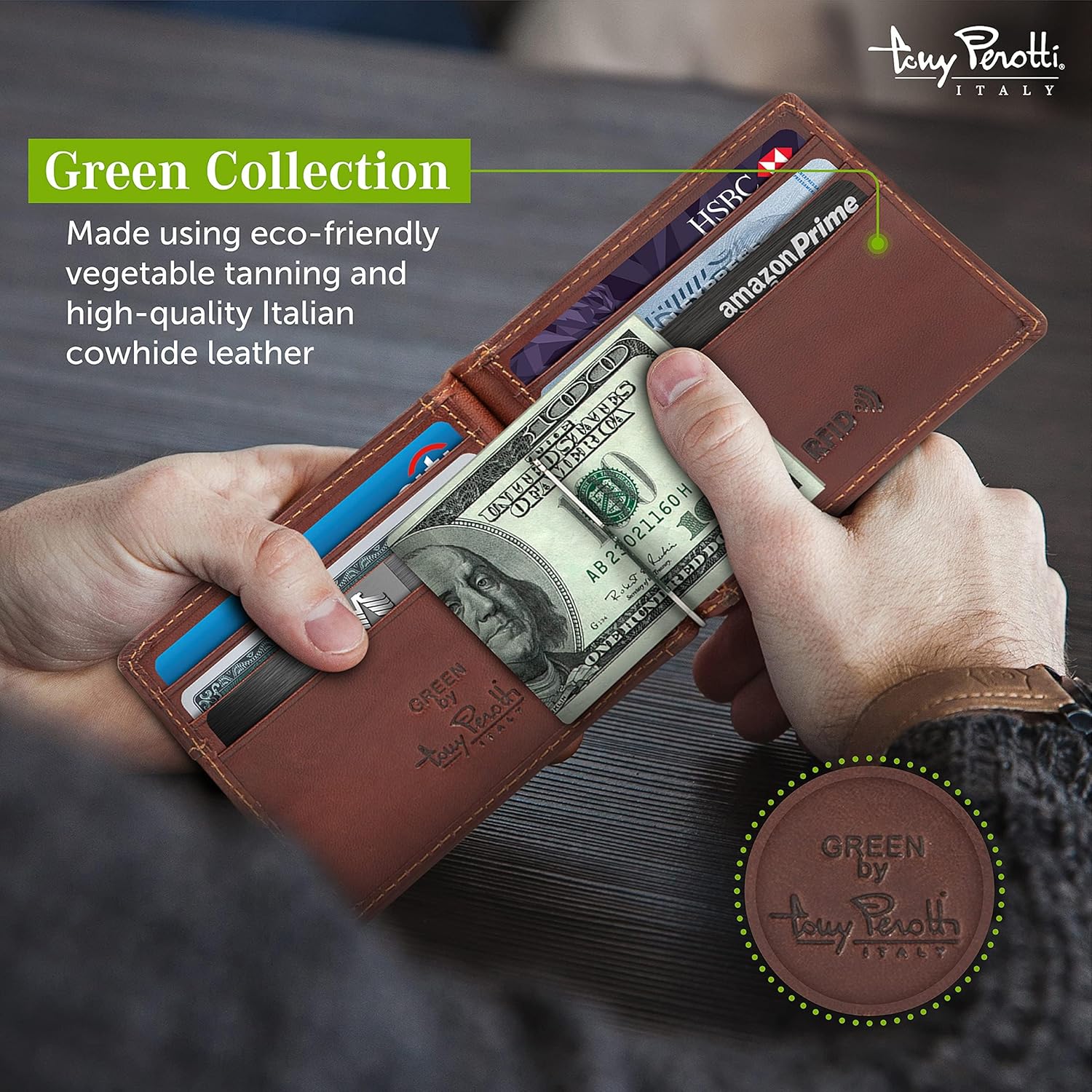 Tony Perotti Italian Leather Money Clip Wallet for Men - Bifold Ultra Slim RFID Wallet With Credit Card Slots and ID - Eco-Friendly Tanned Full Grain Made in Italy - Image 4