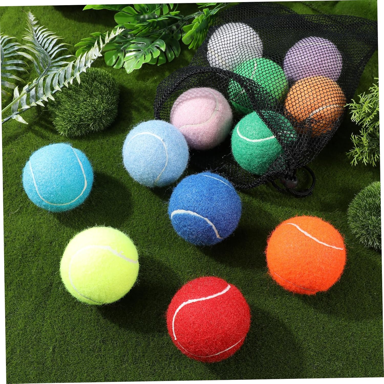12pcs Dog Tennis for Small Dogs with Mesh Bag for Training and Play for Puppies and Cats Multi-Colored Pet Toys