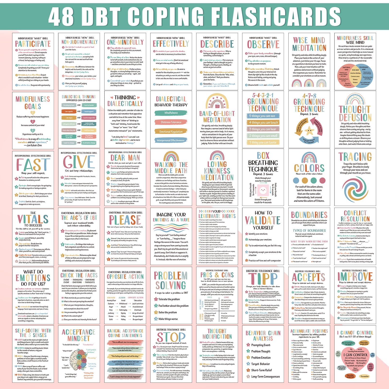 24 ADHD Coping Skills Cards With Rings - Therapy Tools For Emotional Regulation & Focus For Teens & Adults