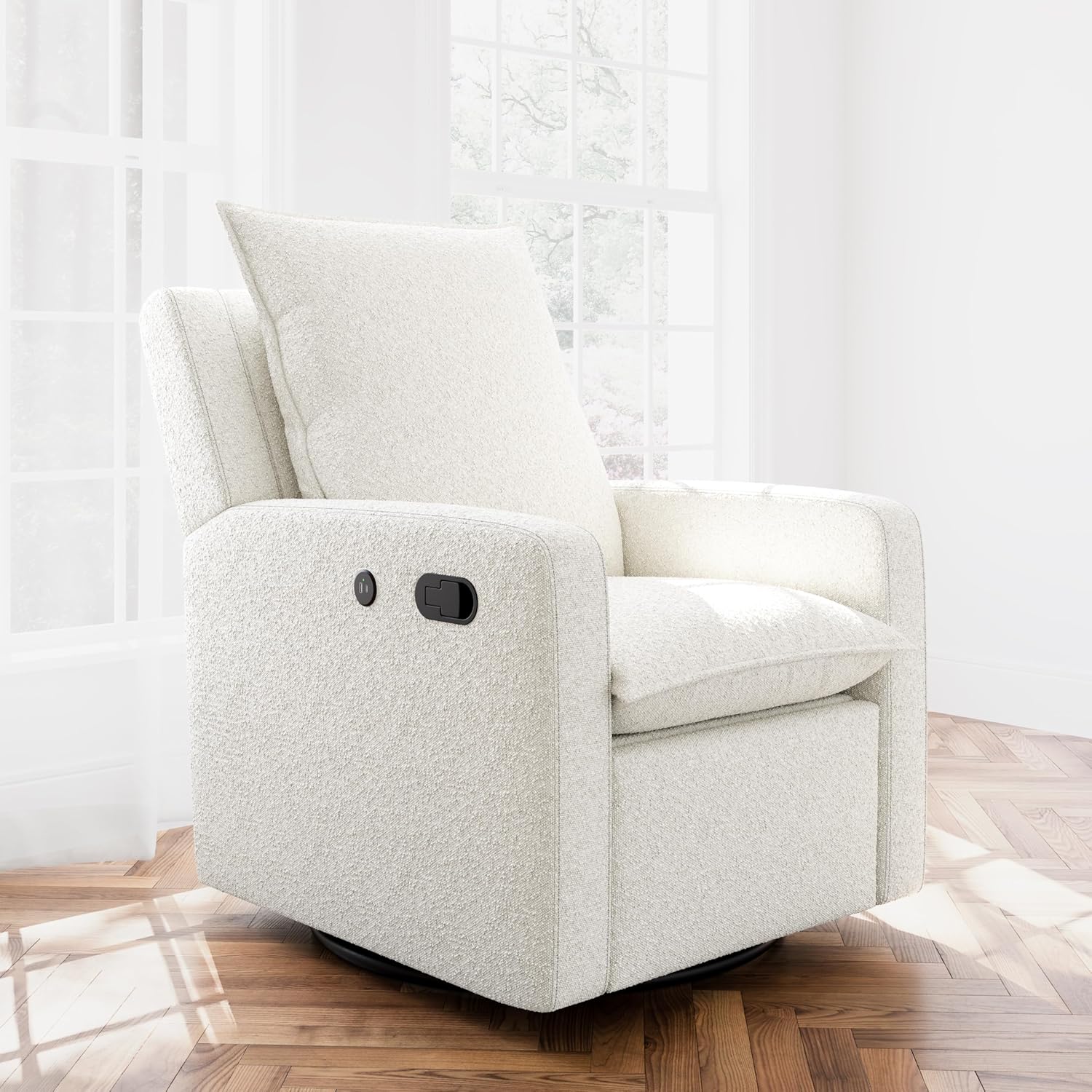 Storkcraft Timeless Recliner Glider with USB Charging Port (Ivory Boucle) - Ultimate Nursery Rocking Chair, Baby Glider Chair for Nursery, 360° Swivel Recliner, Plush Upholstery
