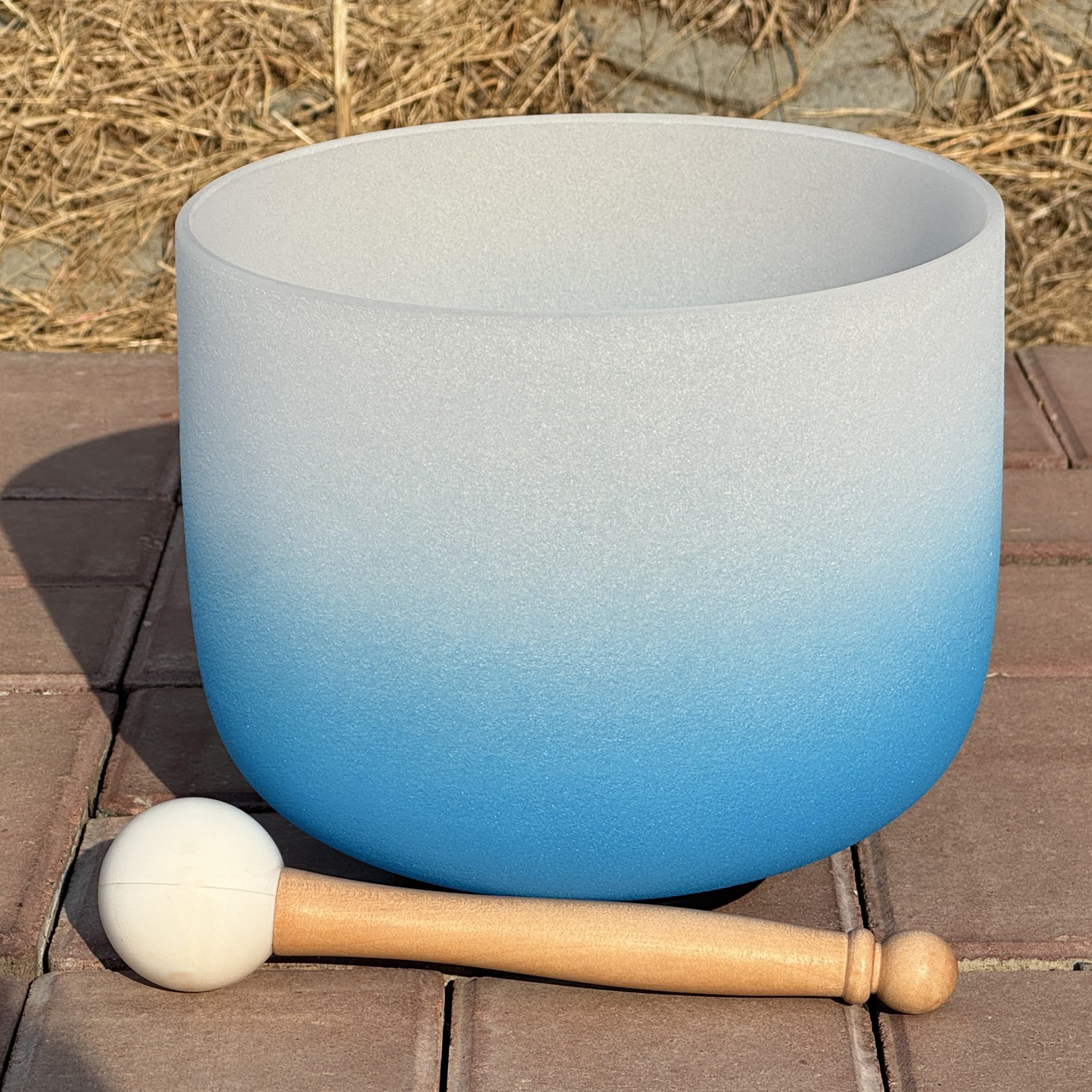Campana tibetana in cristallo di quarzo con nota sol, 432 Hz, tonalità sfumata, chakra della gola, 20,3 cm, per la guarigione del suono