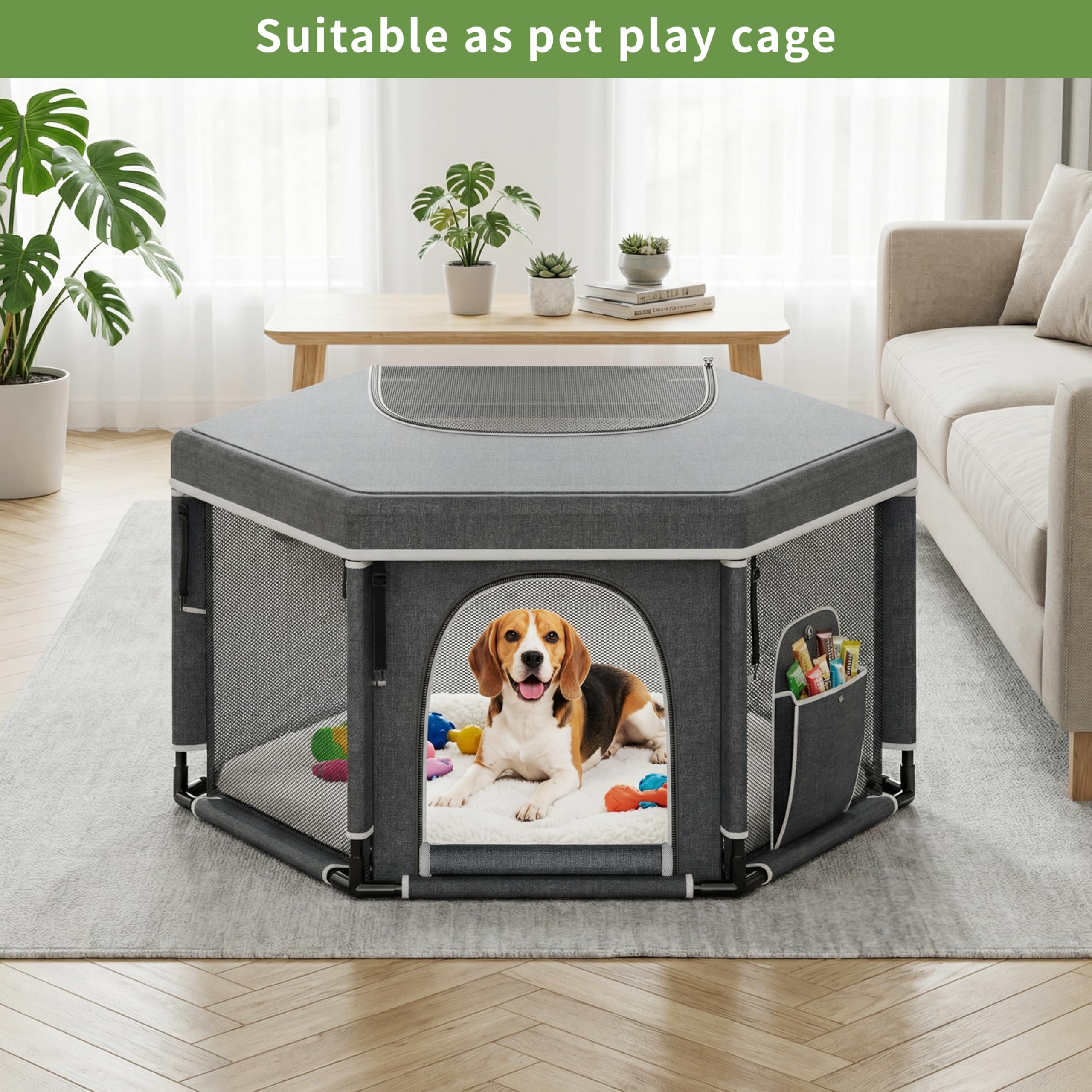 Caja de partos para cachorros de perros extra altos - Parque de partos hexagonal para razas grandes y pequeñas - Suministros esenciales para cachorros - 120x62 cm