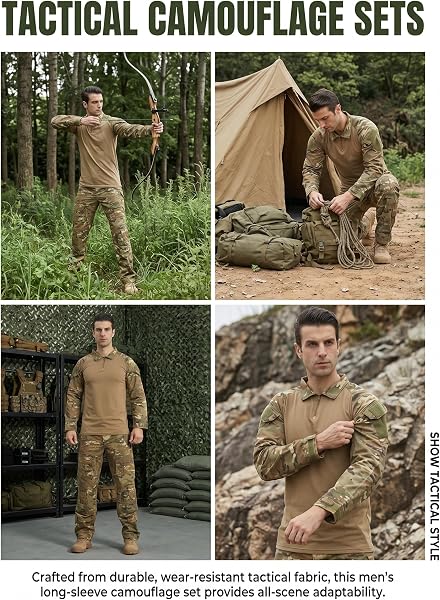 Airsoft, tuta mimetica da uomo, per paintball, combattimento, a maniche lunghe, con chiusura lampo 1/4, militare, per attività all'aperto, mimetica, abbigliamento da caccia BDU.. - 5