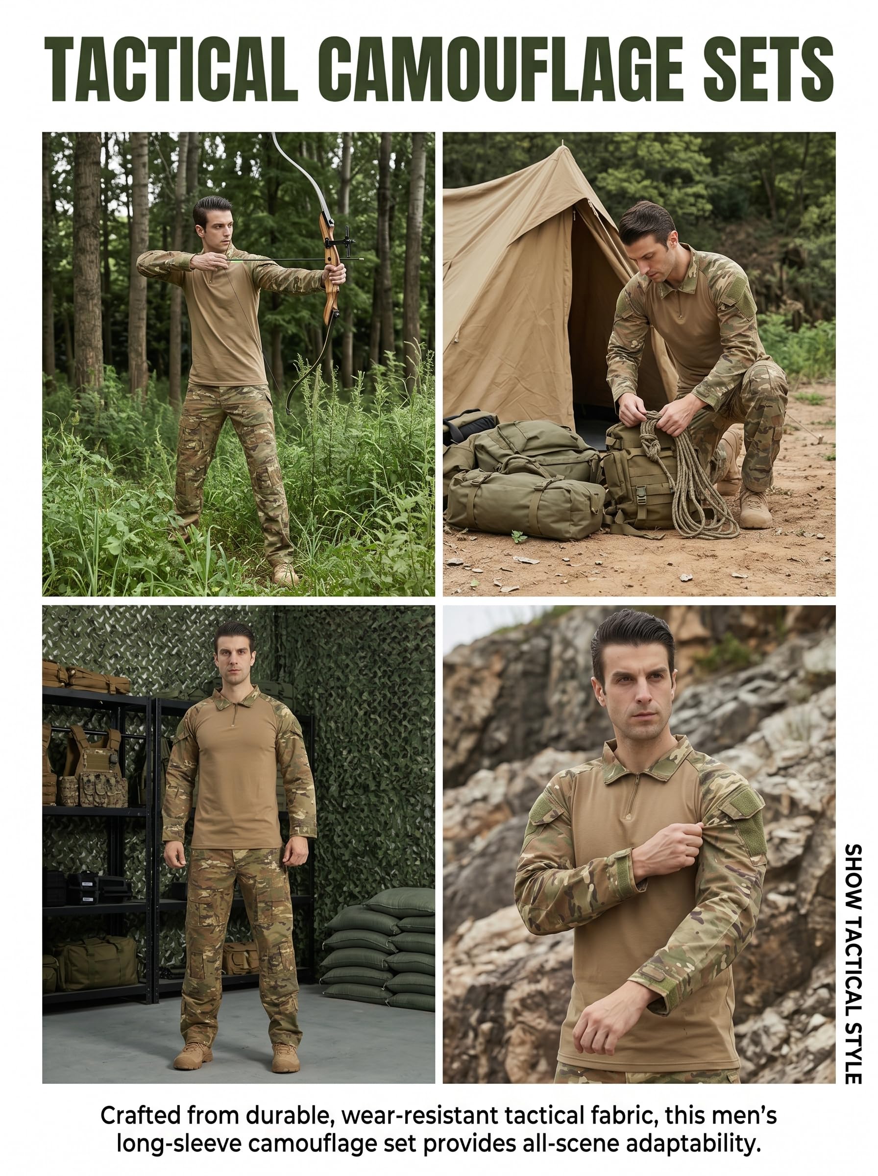 Airsoft, tuta mimetica da uomo, per paintball, combattimento, a maniche lunghe, con chiusura lampo 1/4, militare, per attività all'aperto, mimetica, abbigliamento da caccia BDU.. - 5