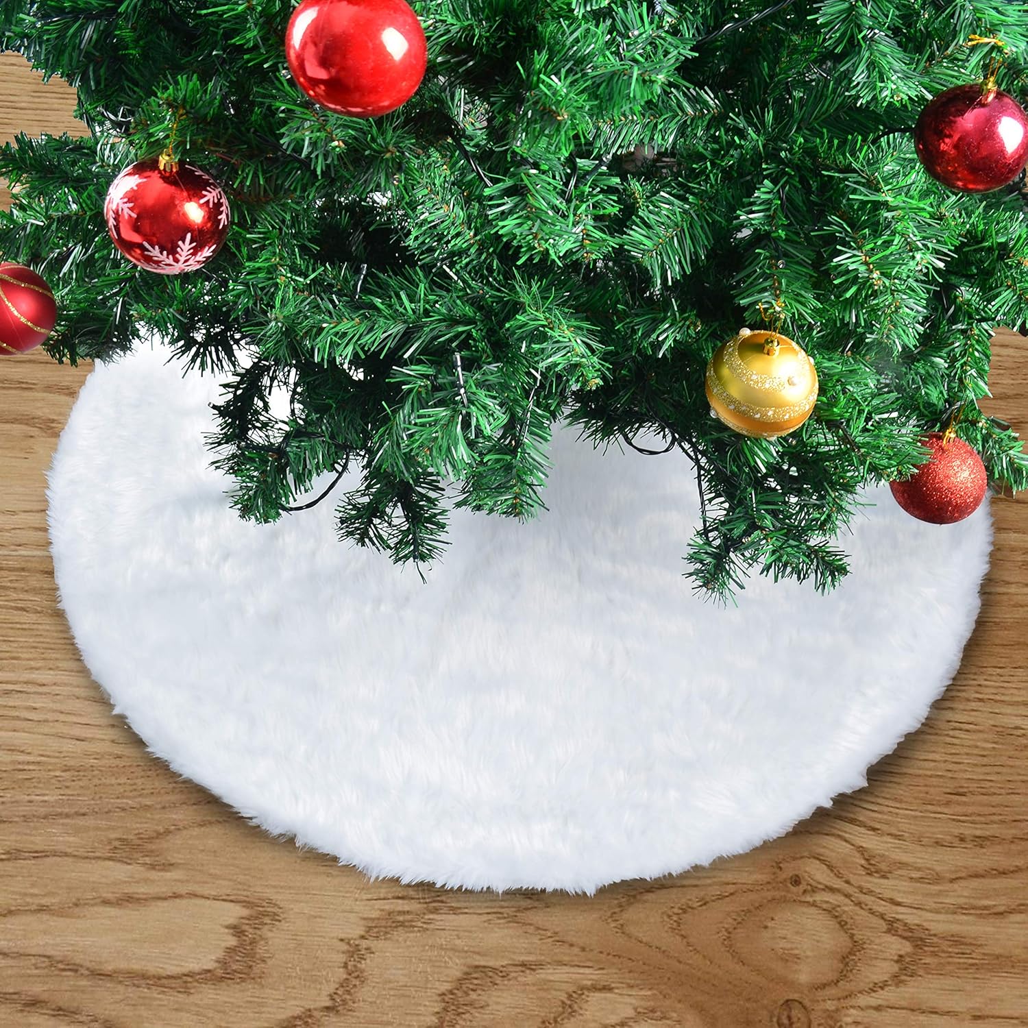 JOYIN Christmas Tree Skirt 48 Inch, White Faux Fur Snowy White Plush Velvet Christmas Tree Skirt for Merry Christmas Holiday Tree Decorations and Party : Home & Kitchen