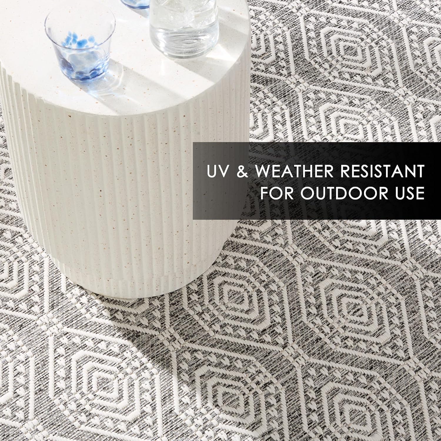 Nicole Miller New York Corin Ogee Indoor Outdoor Area Rug, UV Fade Resistant, Low Pile, Warm Grey/Cream, 5'2"x7'2"