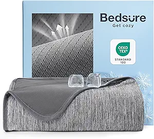 Bedsure Summer Cooling Blanket Queen Size for Hot Sleepers with Sports Mesh Design, Arc-Chill Q-Max 0.4 Lightweight Breathable Ice Cold Blanket for Night Sweats, 90 x 90 Inches, Mesh Grey
