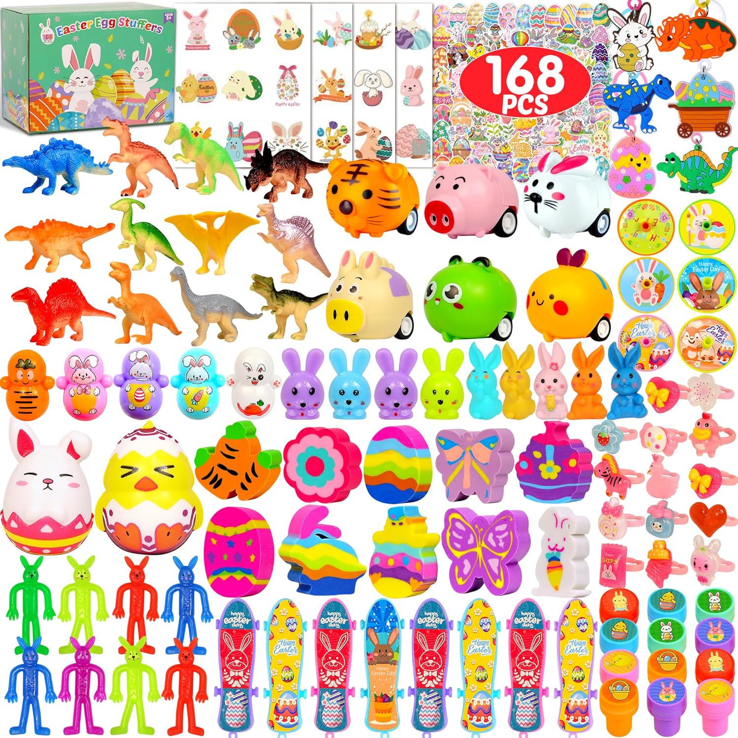 MUKOSEL 168pcs Easter Egg Fillers, Easter Basket Stuffers Easter Egg Stuffers for Kids Boys Girls, Easter Gifts Small Toys for Easter Egg Fillers for Kids Easter Hunt Party Favors