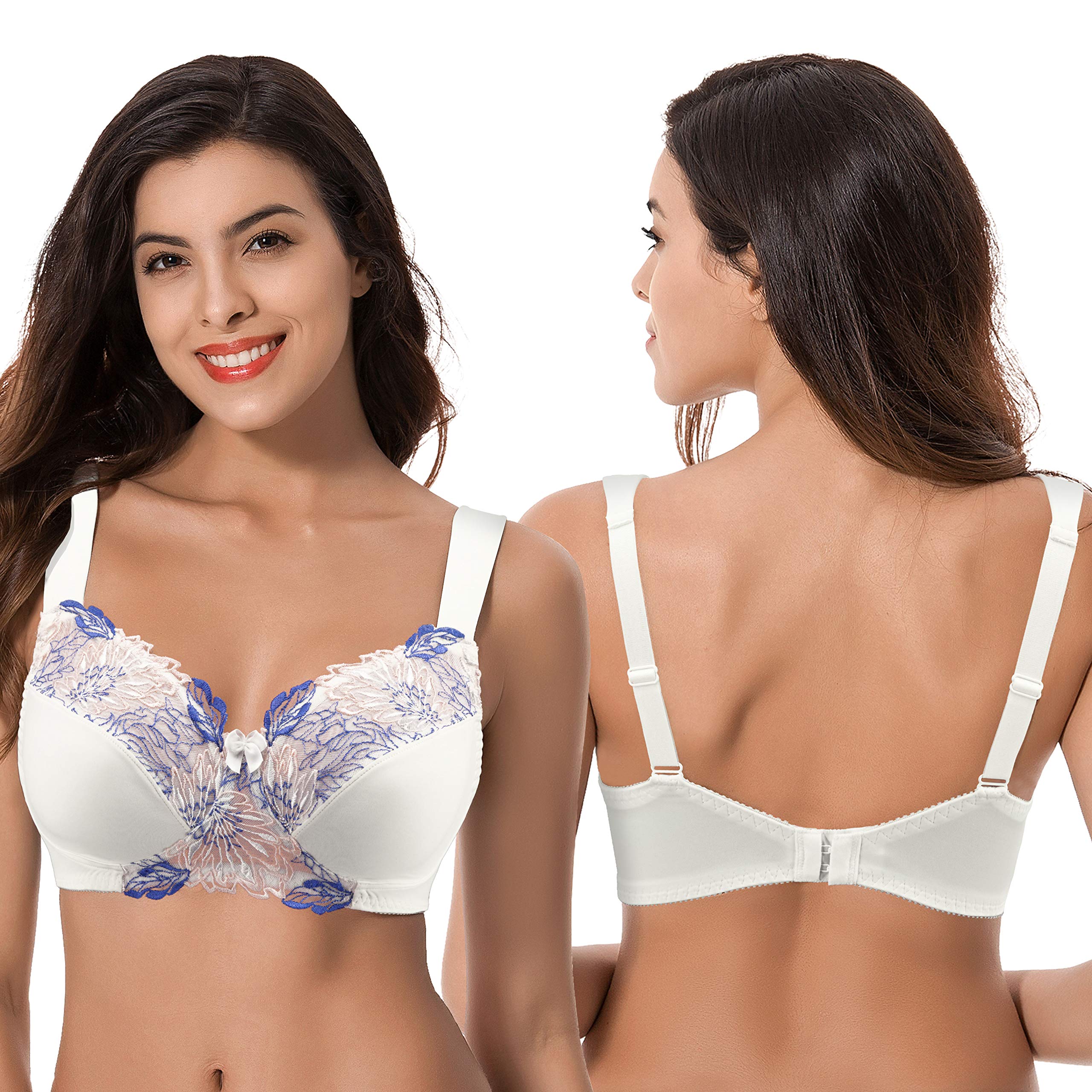 Curve Muse Sujetador para Mujer, Talla Grande, minimizador, sin Forro, Encaje inalámbrico, Cobertura Completa | Adelgaza y suaviza la silueta, comodidad diaria transpirable, ajuste cómodo durante todo el día, tacto suave y cómodo