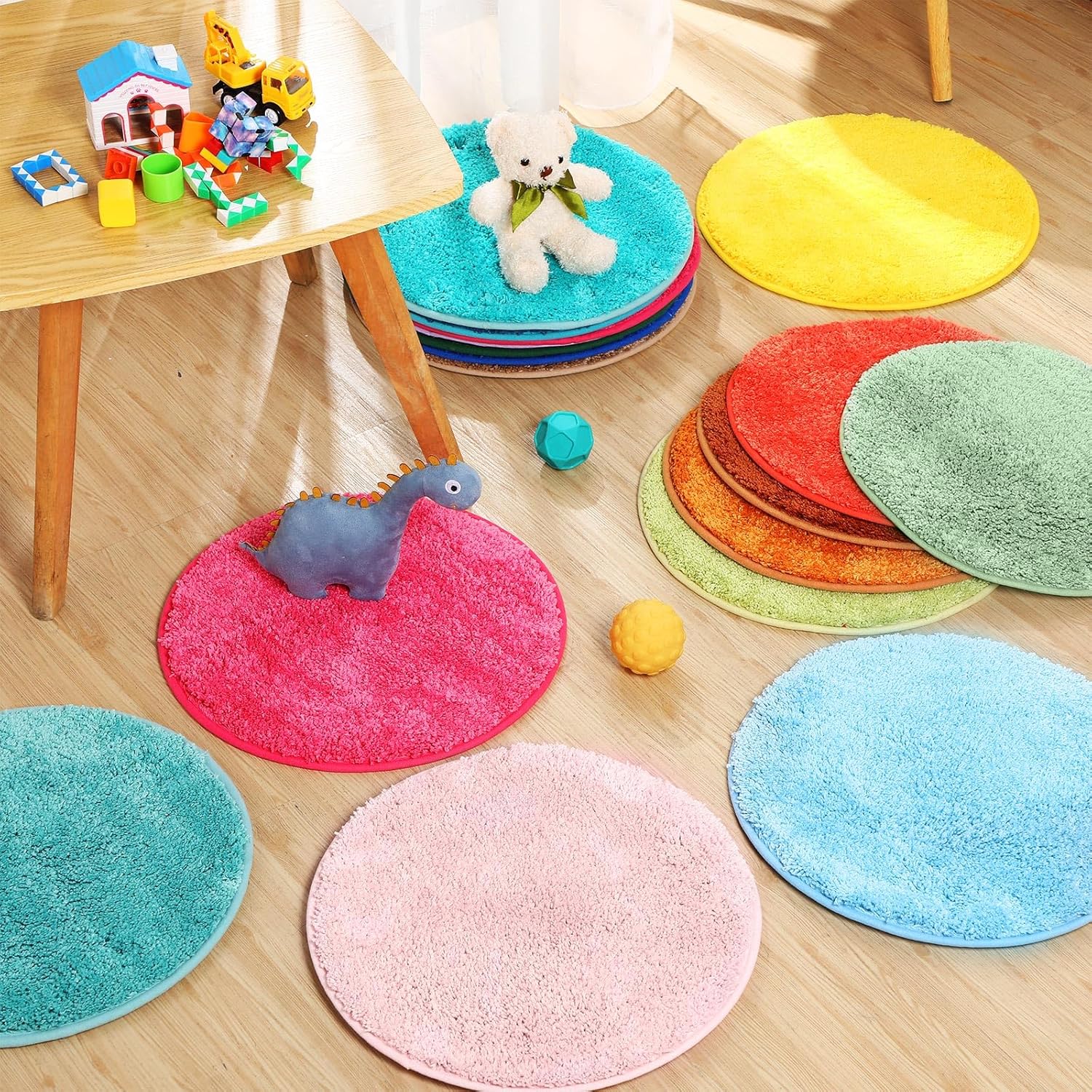 20 Pcs Kids Mats 18 Inch Crazy Round Carpet Seats for Child Colorful Classroom Circle Soft Warm Floor Rug Rainbow Cushions for School Family Daycare Group Activity Learning Marker Play Area