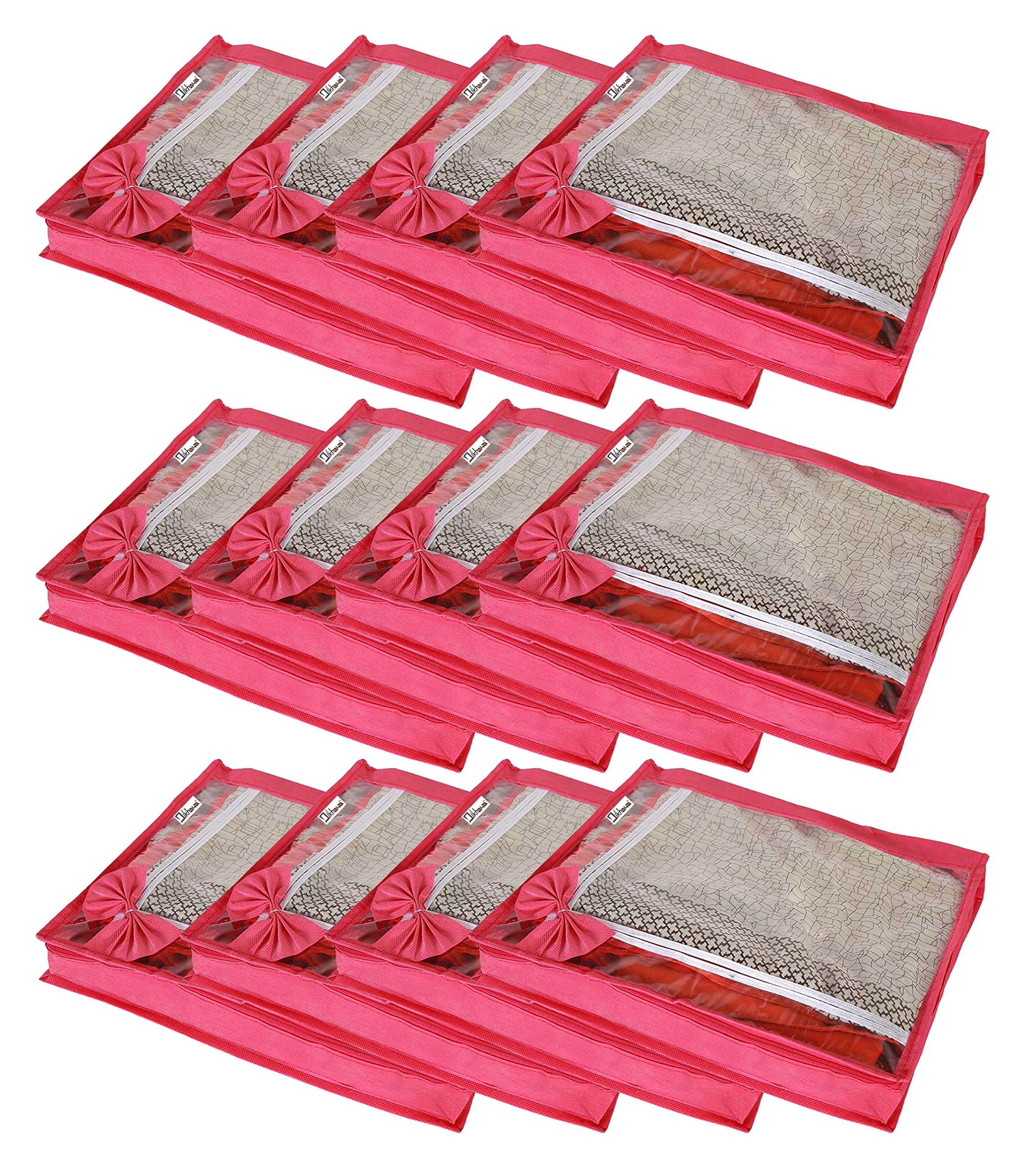 DIKHAWA 12 Piece Transparent View Non Woven Flower Design Attractive bow Saree Cover Storage Bags, Cloth Cover, 80gsm fabric (17X13X3 IN_PINK) (B09WJ4N6XQ) Amazon Price History, Amazon Price Tracker