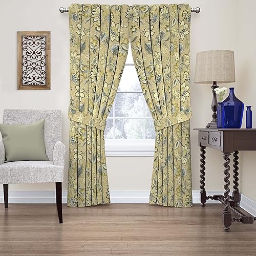 Waverly Brighton Blossom - Cortinas decorativas con bolsillo para cortinero para sala de estar, panel individual, 52 x 63 pulgadas, lino