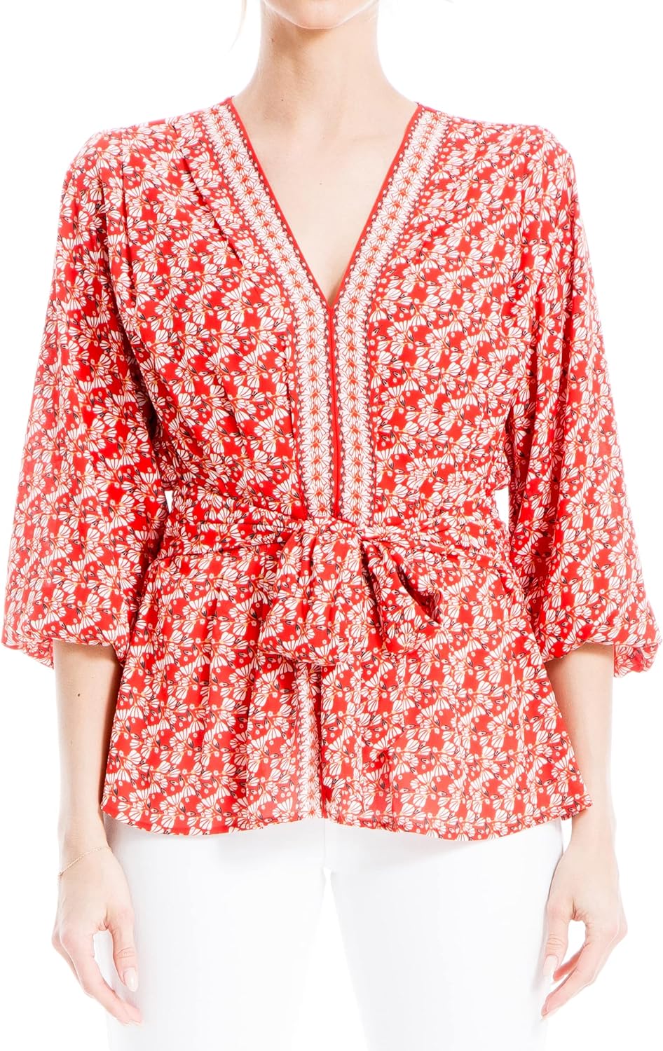 Max Studio Womens Crepe 3/4 Sleeve Smocked Back Blouse